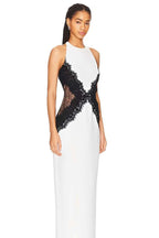 Open-Back Maxi Dress in Crepe & Lace
