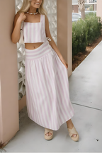 Pink & White Striped Skirt Set