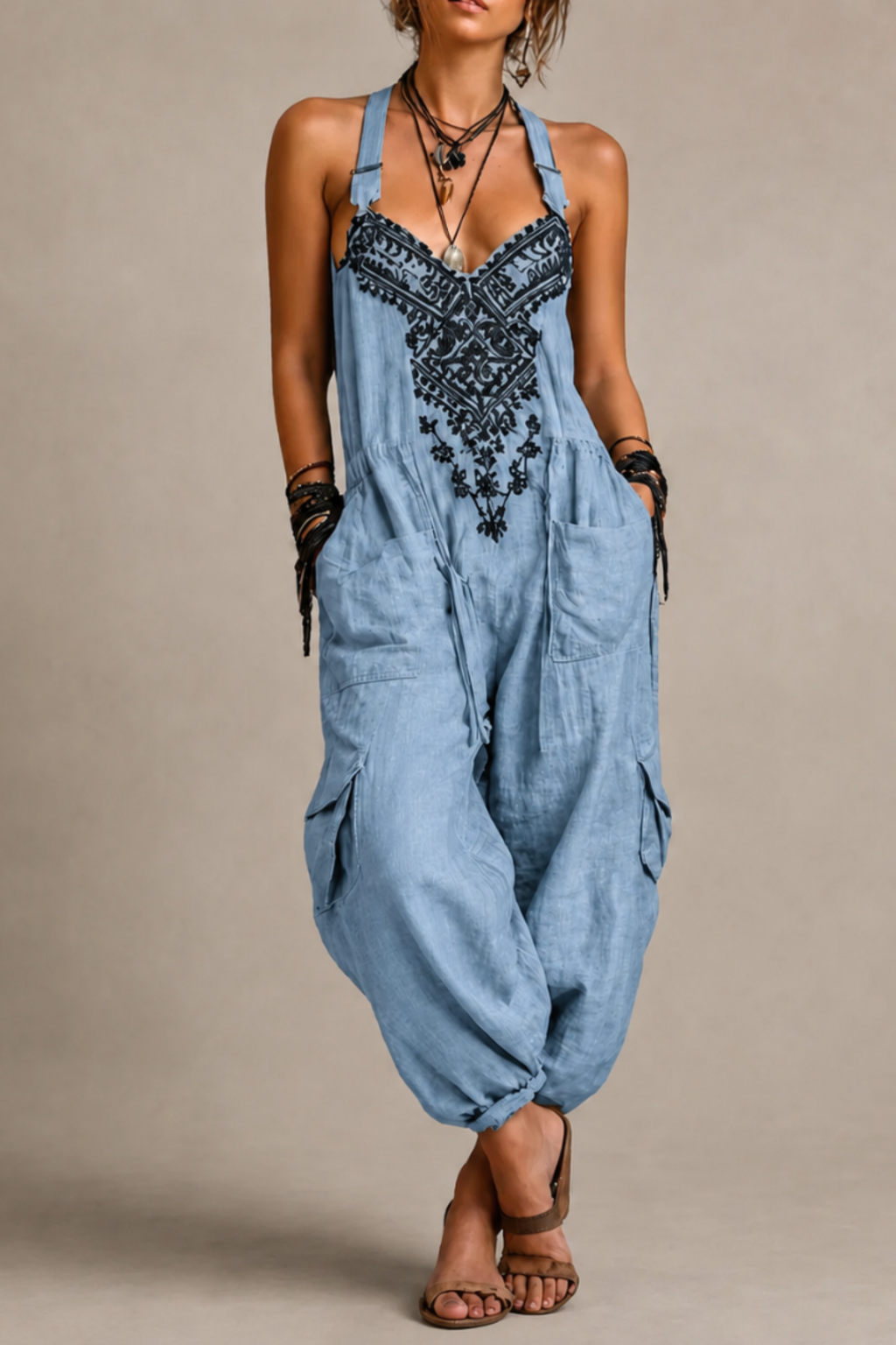 Embroidered Bohemian Jumpsuit