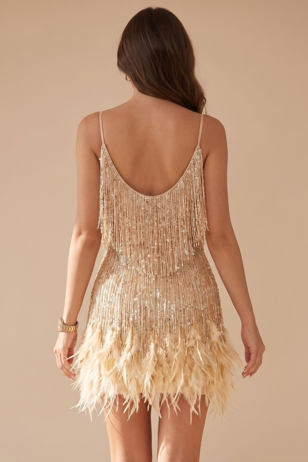 Feather Hem Sequin Party Mini Dress