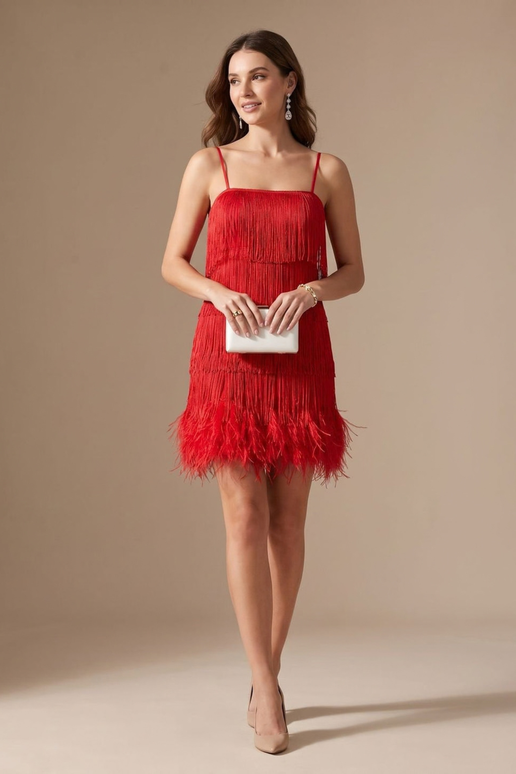Feather Hem Sequin Party Mini Dress