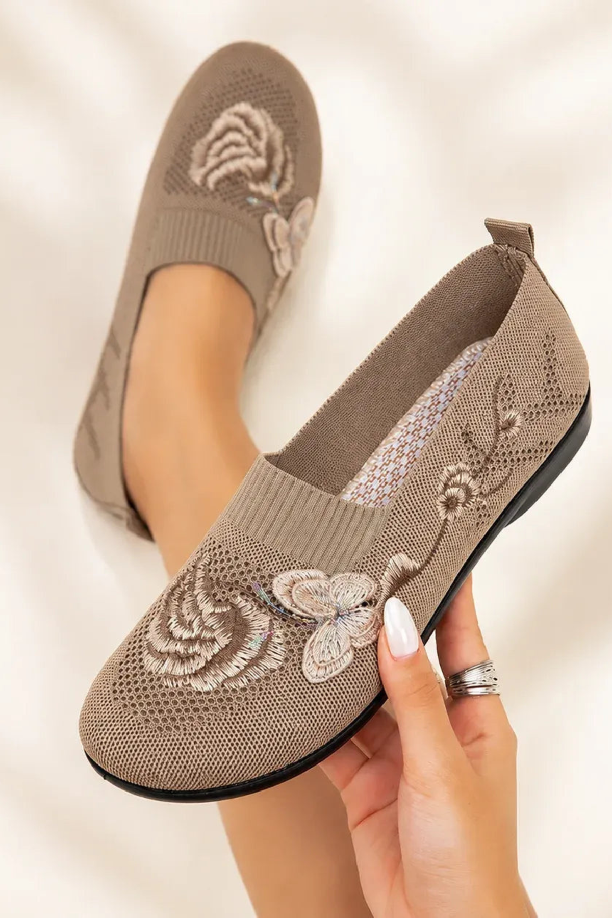 Floral Embroidered Slip-On Flats