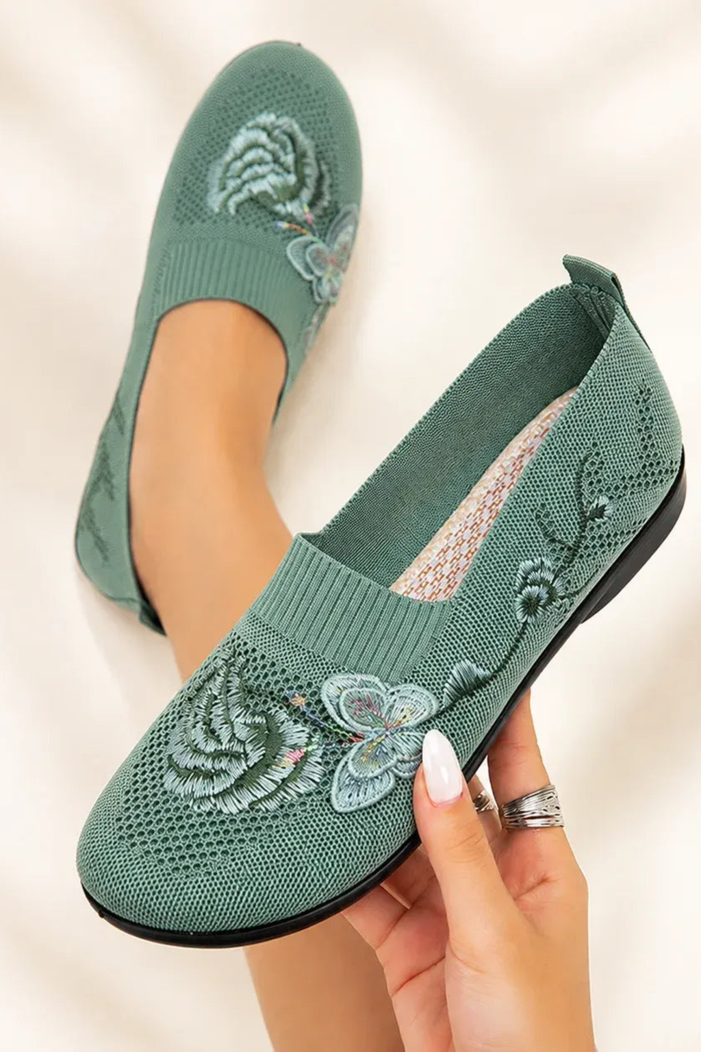 Floral Embroidered Slip-On Flats