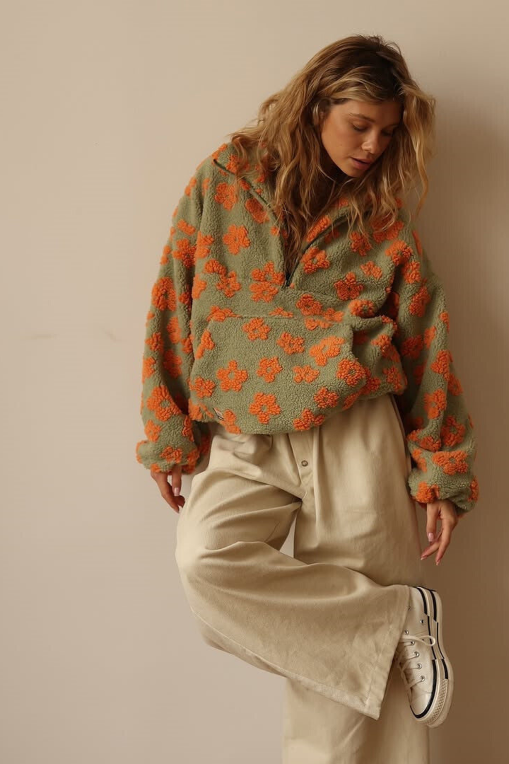 Floral Quarter-Zip Hoodie