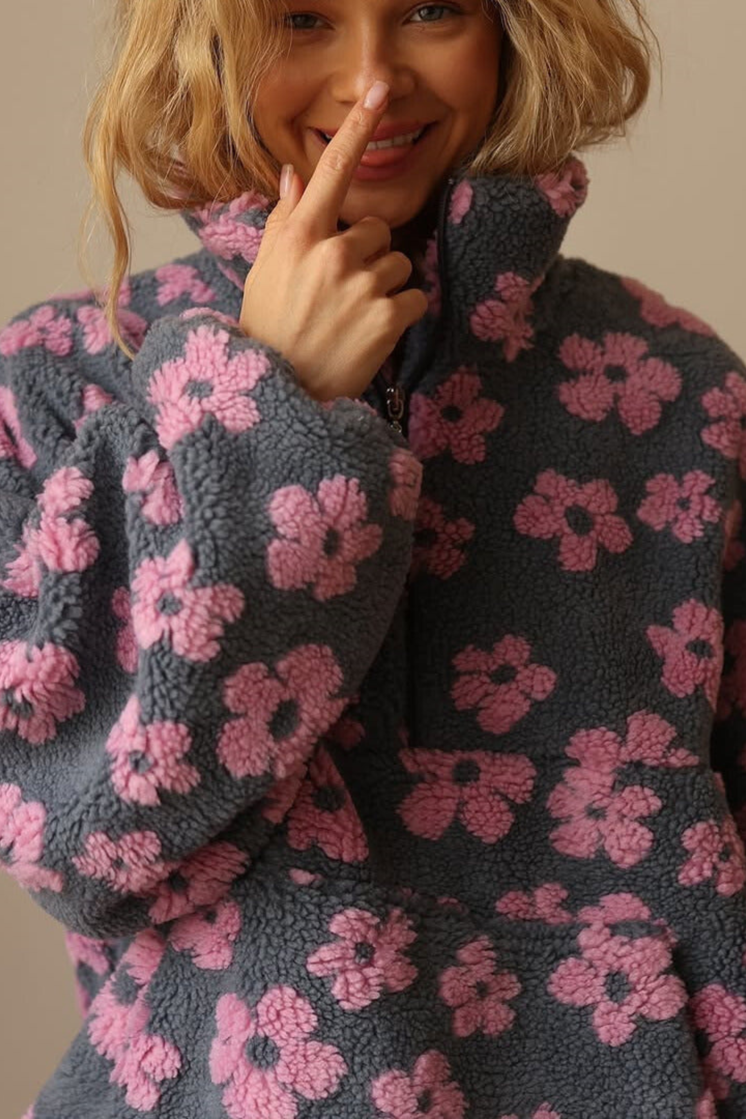 Floral Quarter-Zip Hoodie