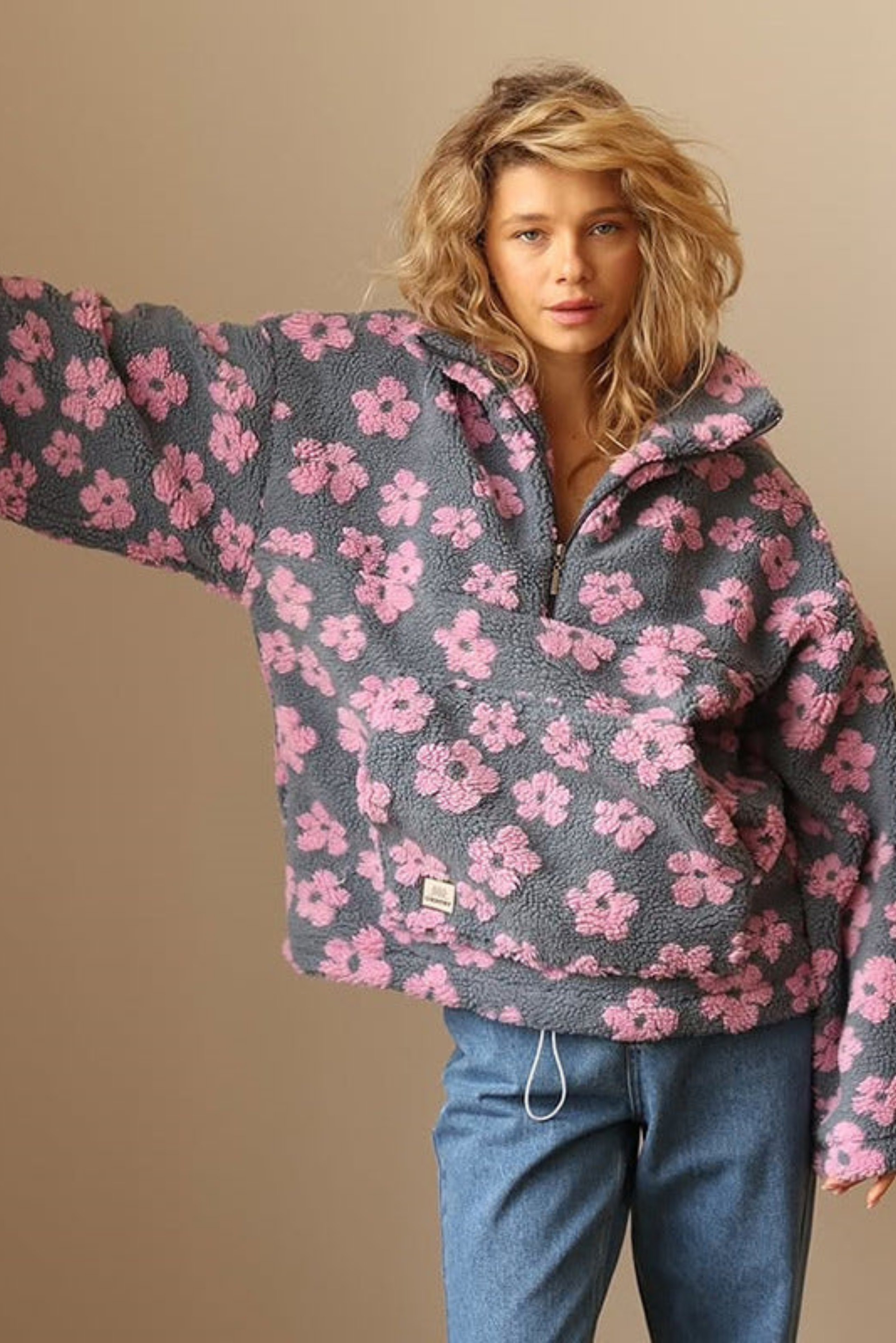 Floral Quarter-Zip Hoodie