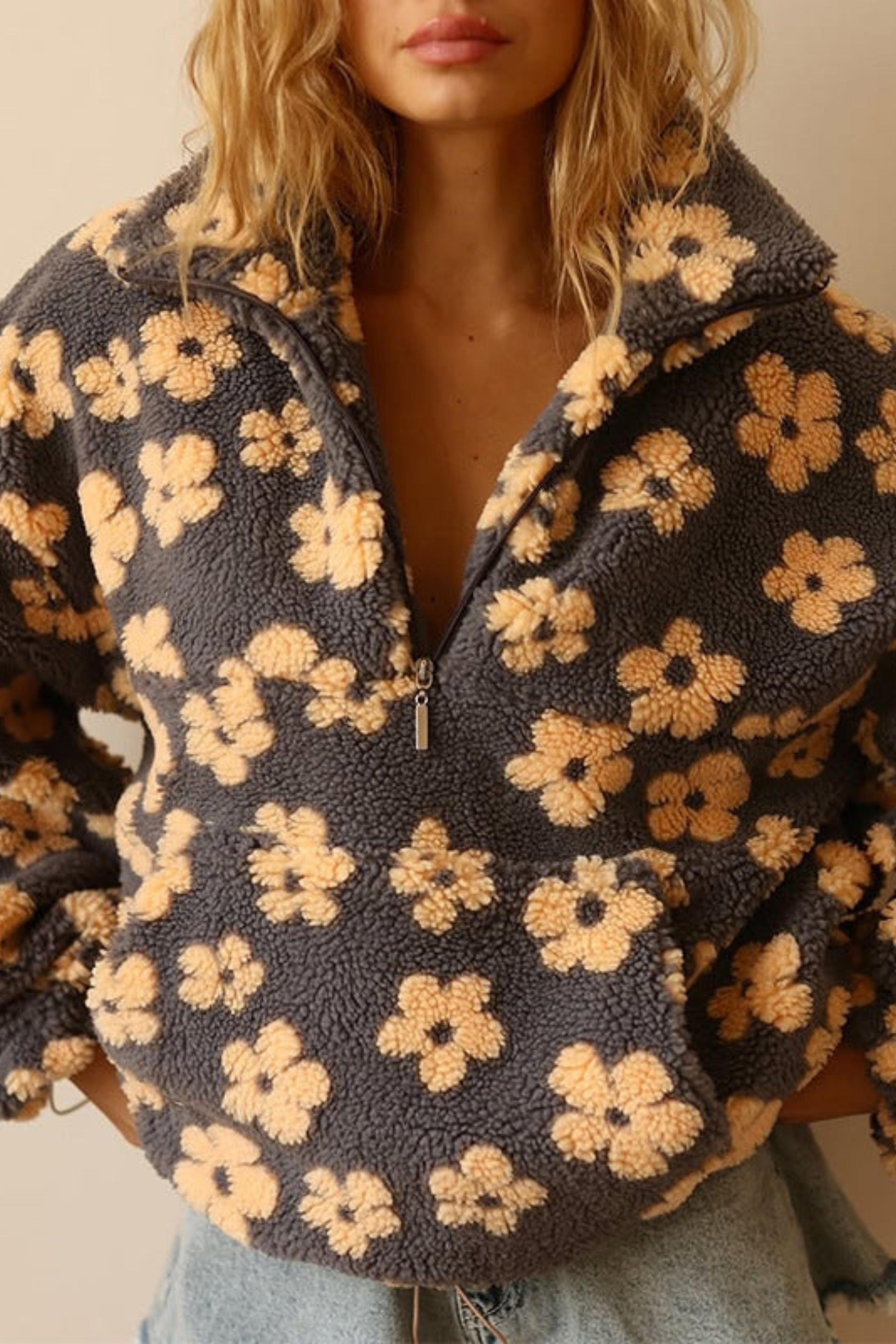 Floral Quarter-Zip Hoodie