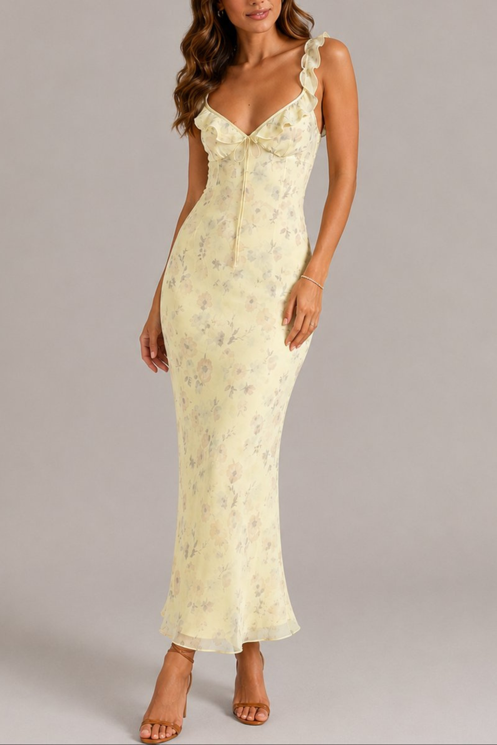 Floral Ruffle Strap Maxi Dress