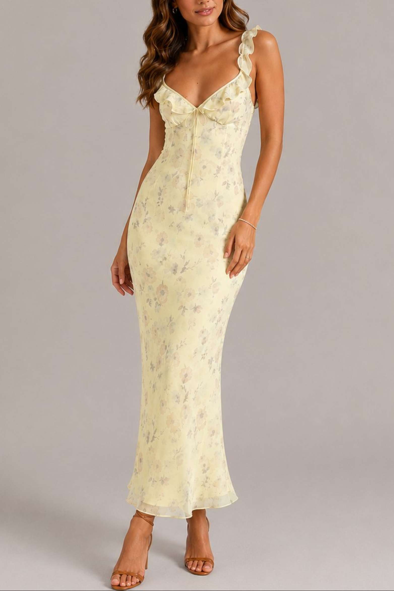 Floral Ruffle Strap Maxi Dress