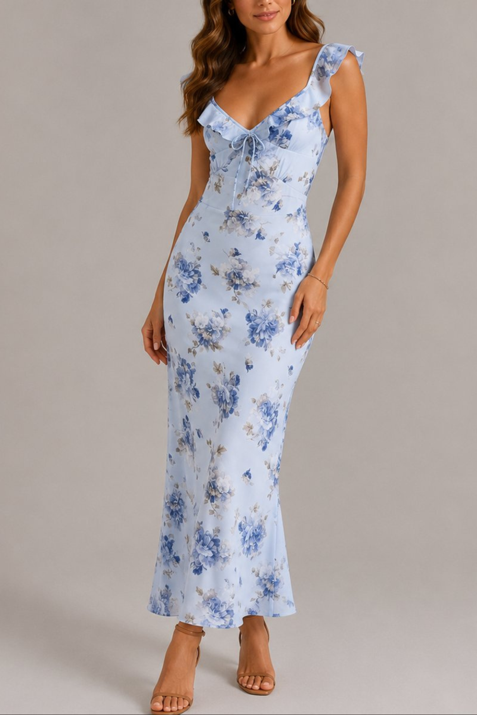 Floral Ruffle Strap Maxi Dress