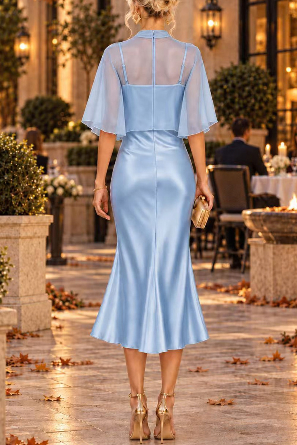 Flowing Cape Layered Midi Dress Set
