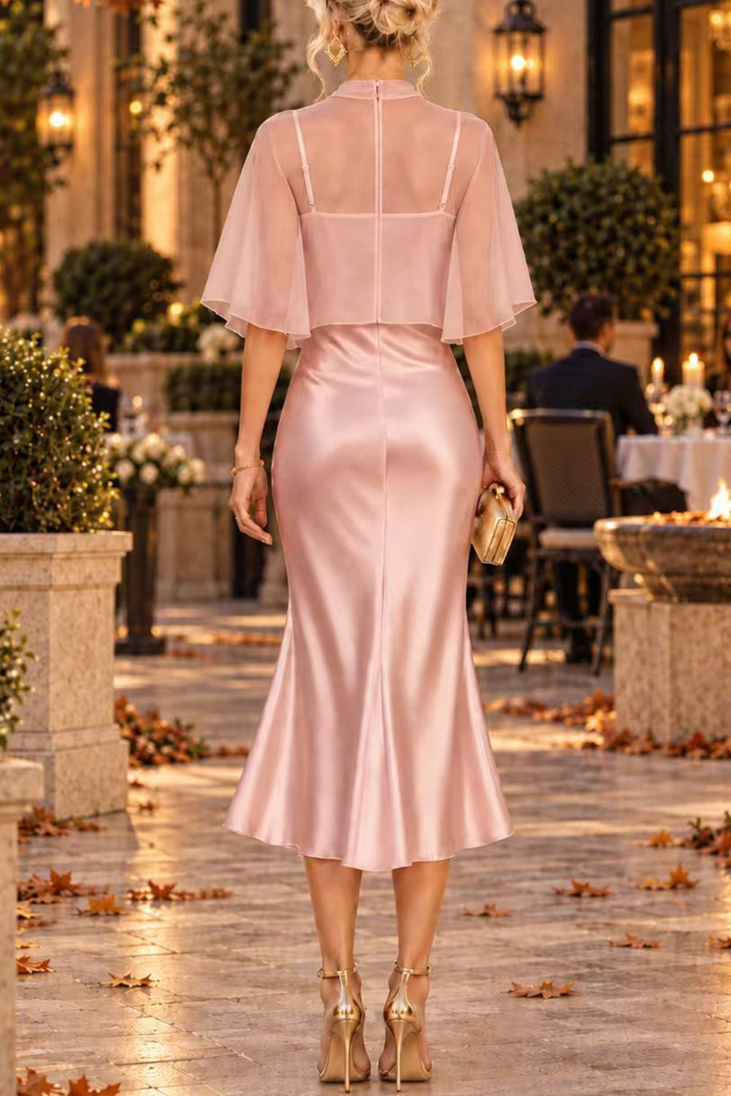 Flowing Cape Layered Midi Dress Set