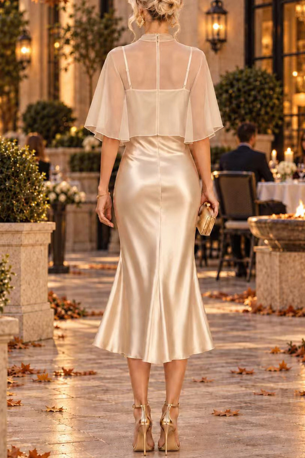 Flowing Cape Layered Midi Dress Set