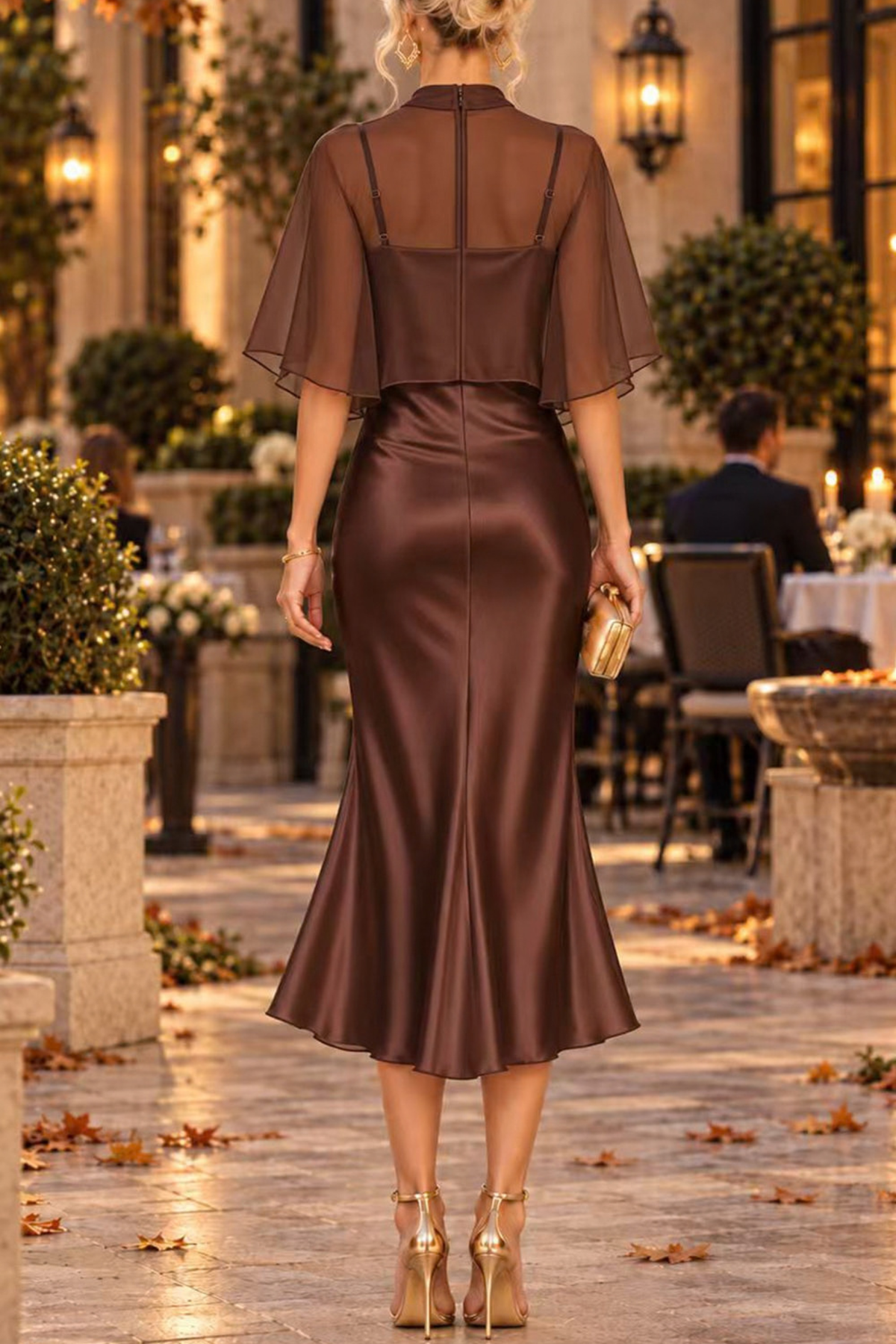 Flowing Cape Layered Midi Dress Set