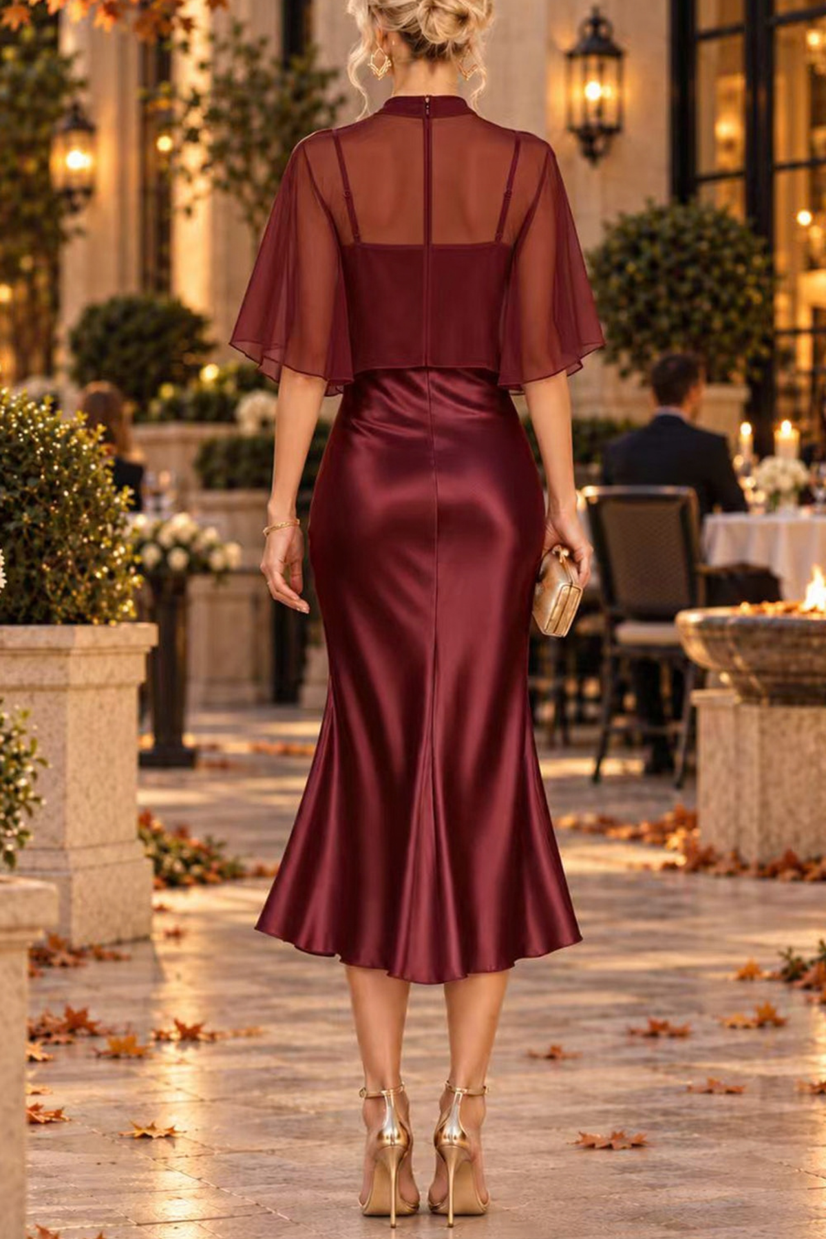 Flowing Cape Layered Midi Dress Set
