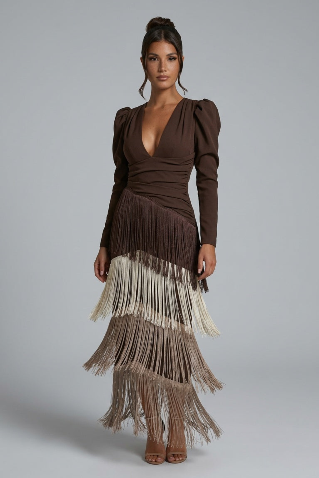 Fringe Motion Deep V Maxi Dress