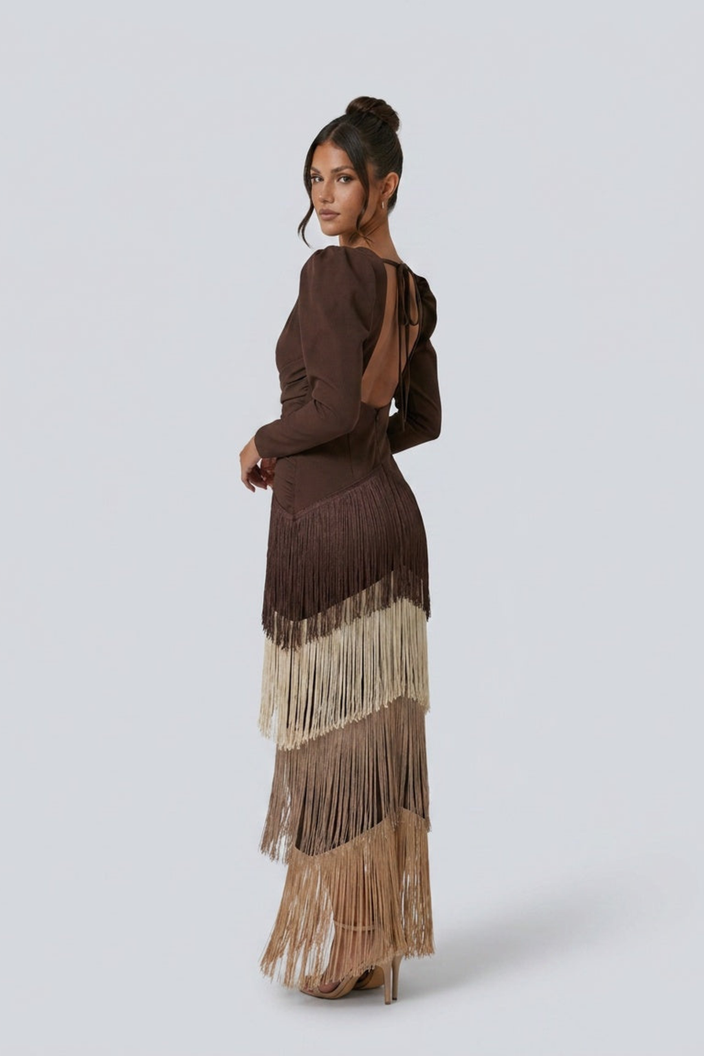 Fringe Motion Deep V Maxi Dress