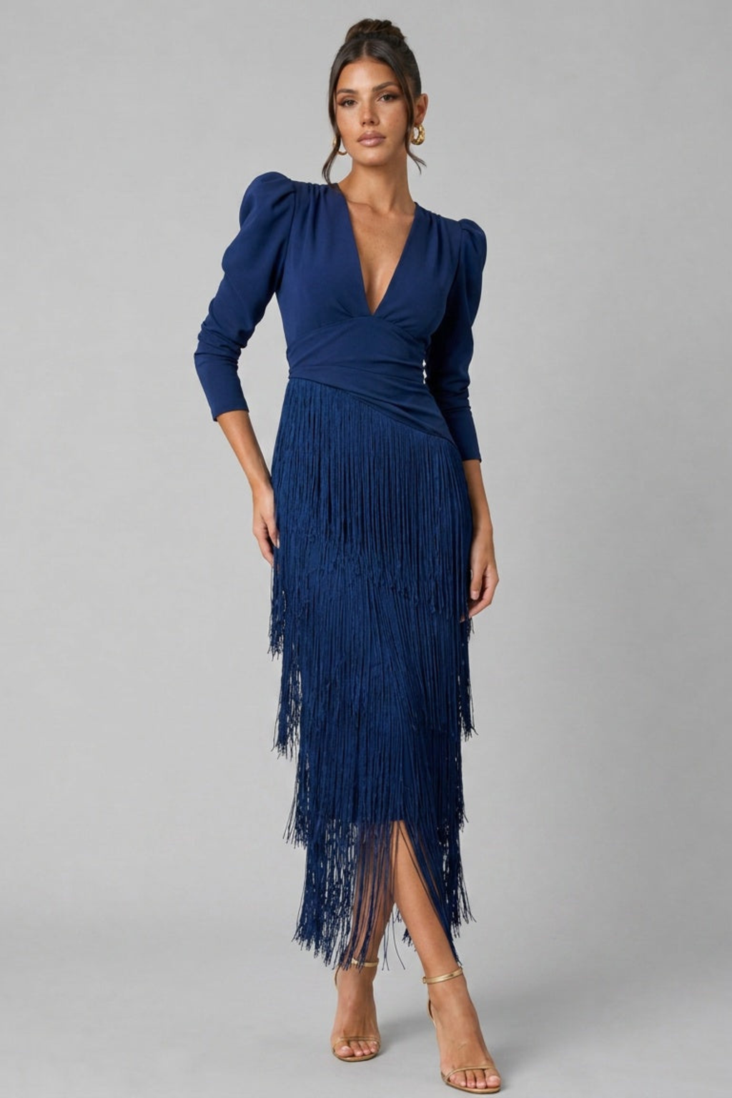 Fringe Motion Deep V Maxi Dress