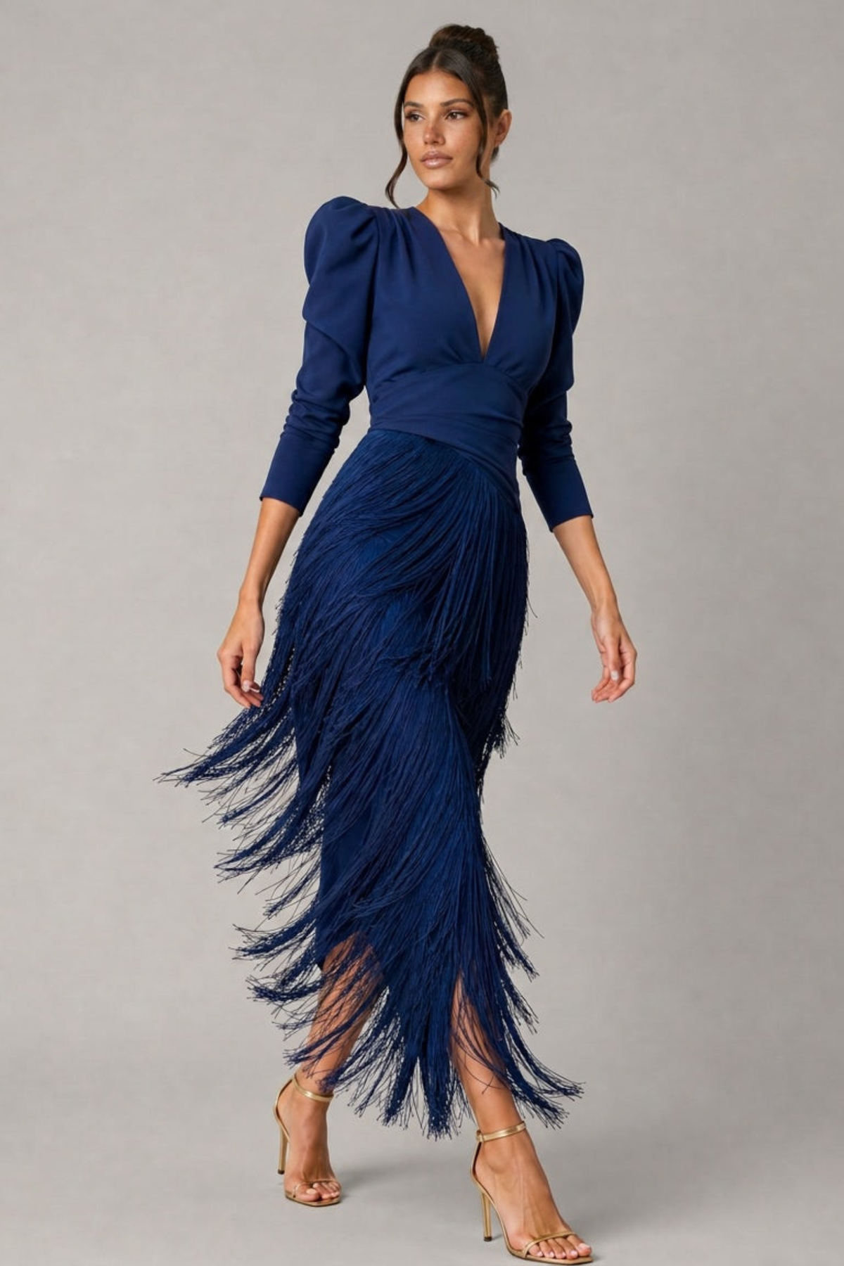 Fringe Motion Deep V Maxi Dress