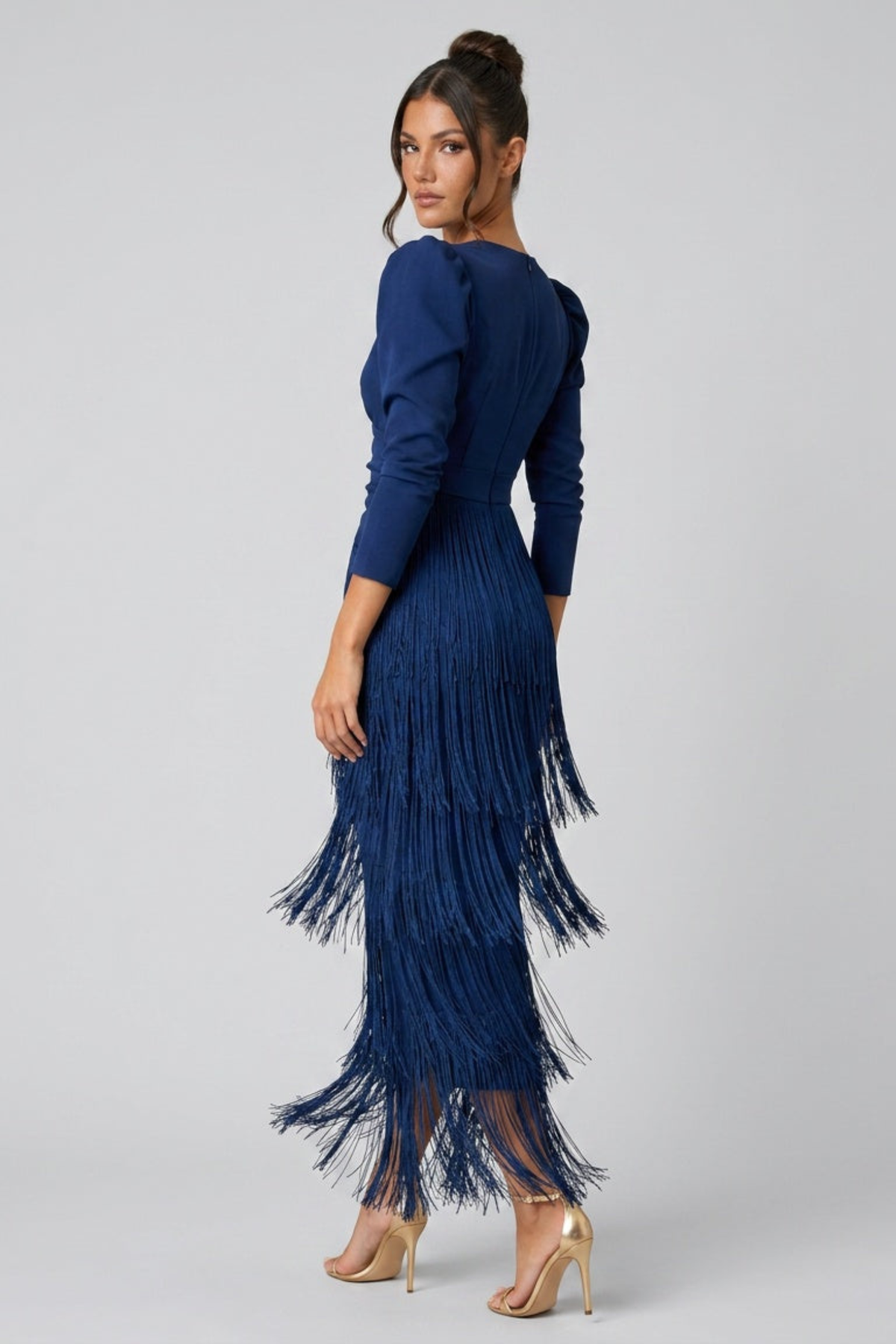 Fringe Motion Deep V Maxi Dress