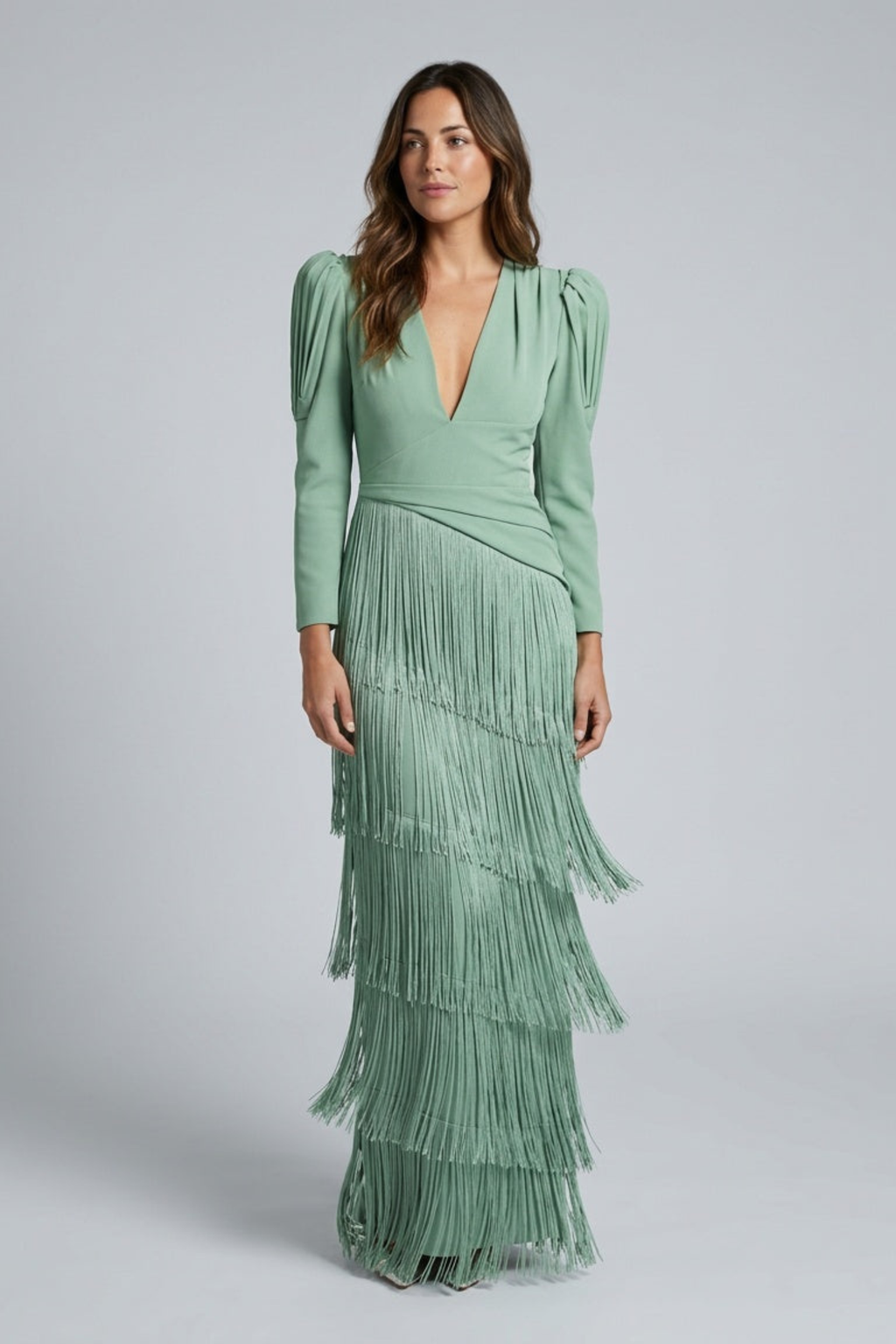 Fringe Motion Deep V Maxi Dress