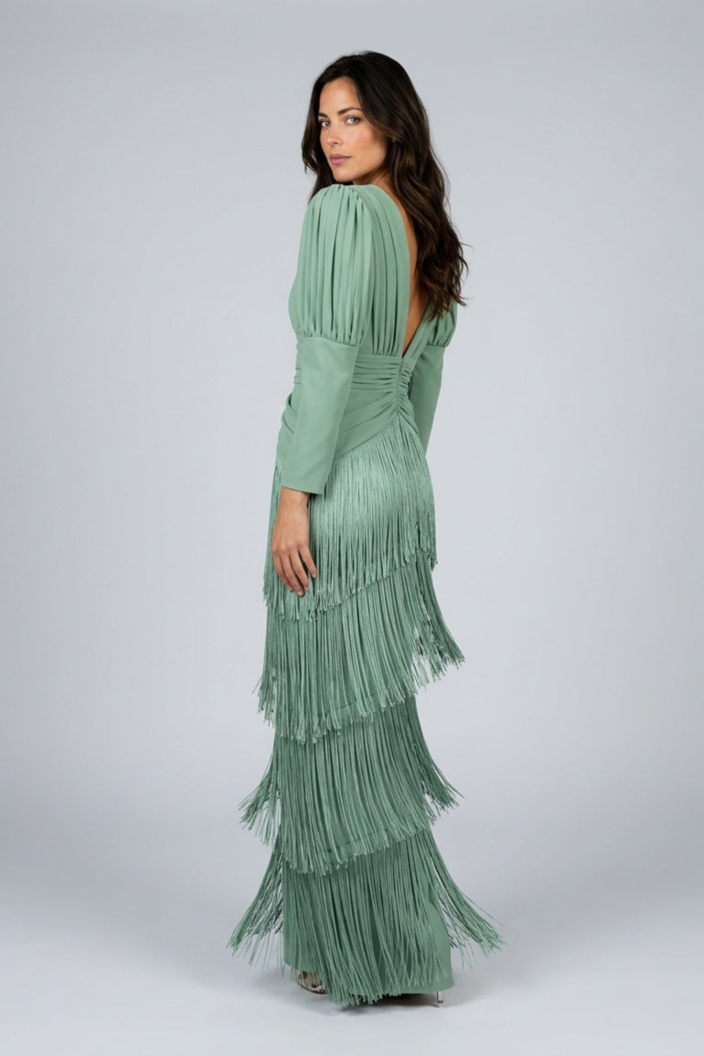 Fringe Motion Deep V Maxi Dress