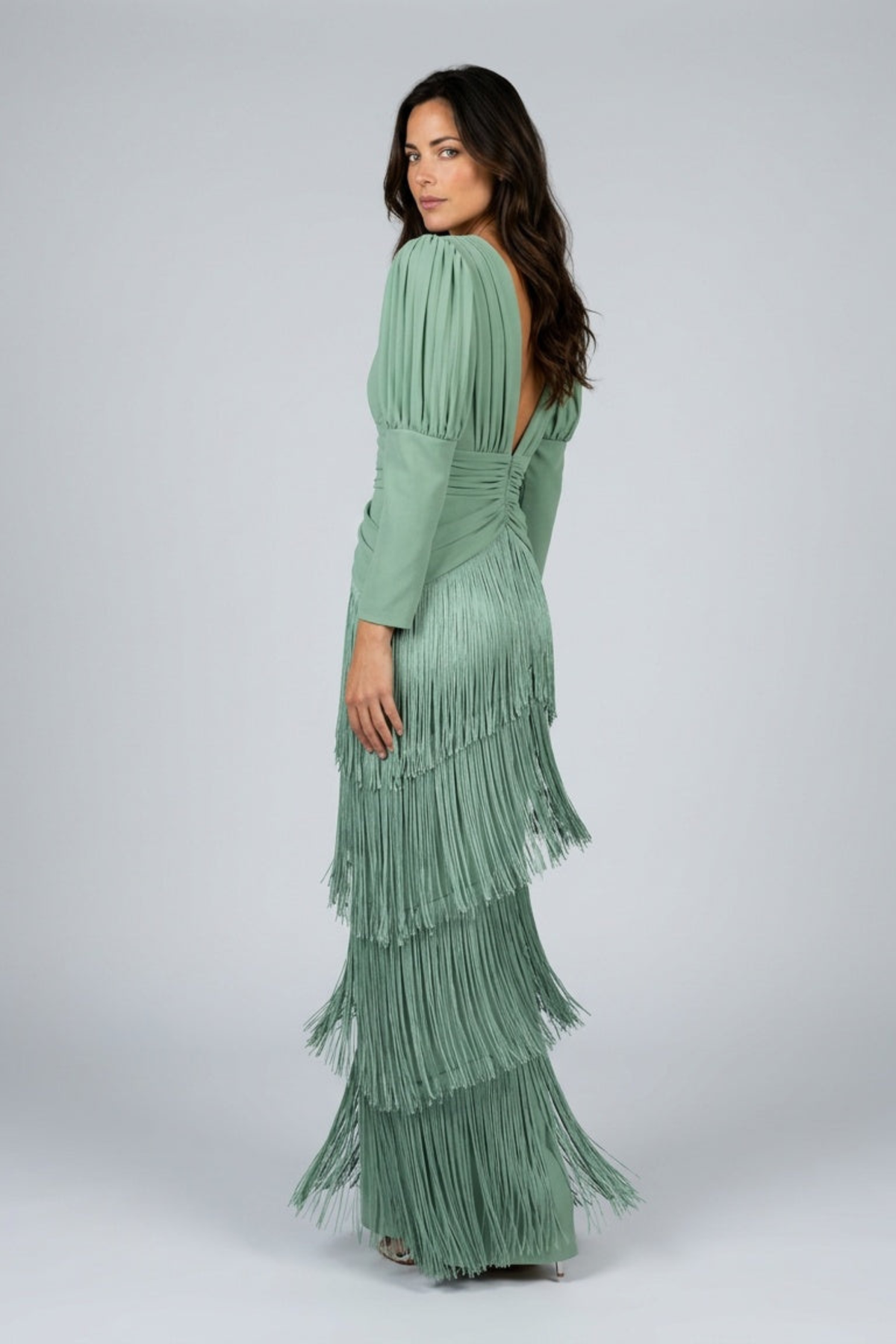 Fringe Motion Deep V Maxi Dress