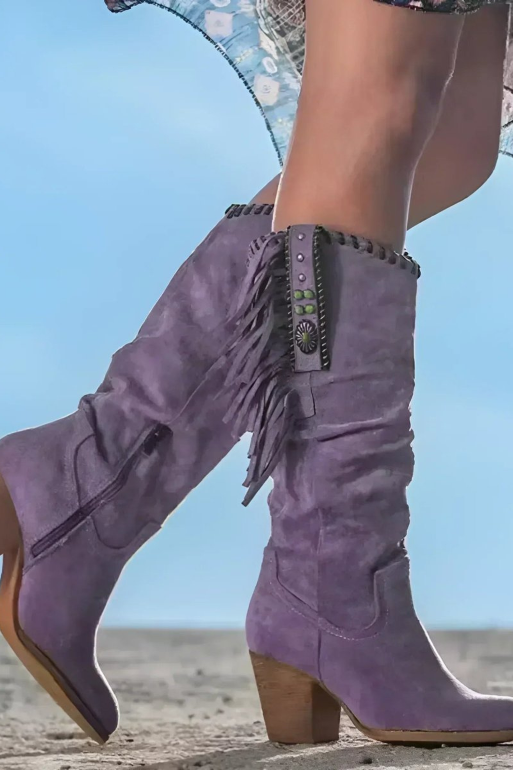 Fringe Suede Western Knee High Boots