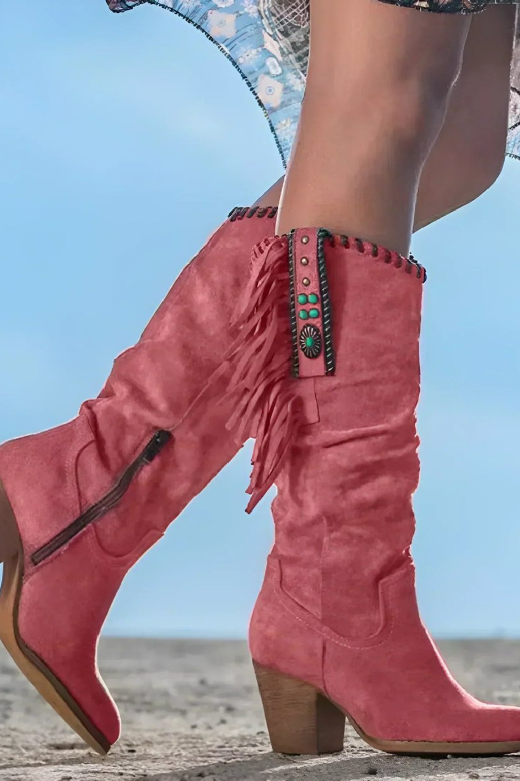 Fringe Suede Western Knee High Boots