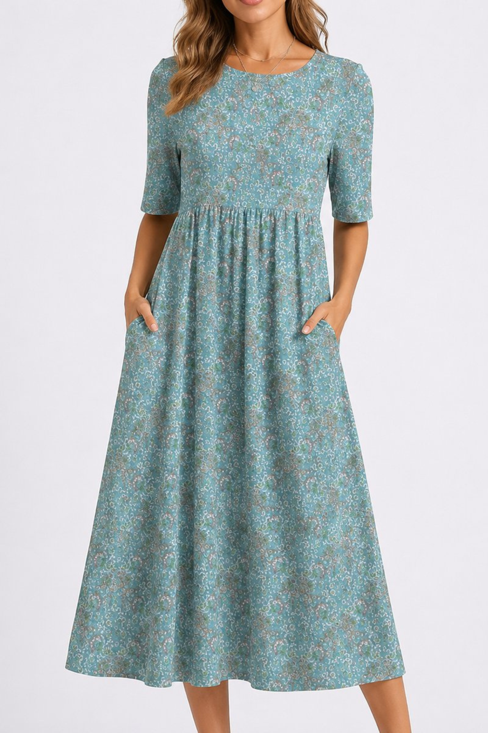 Gathered Waist Floral Midi Dress
