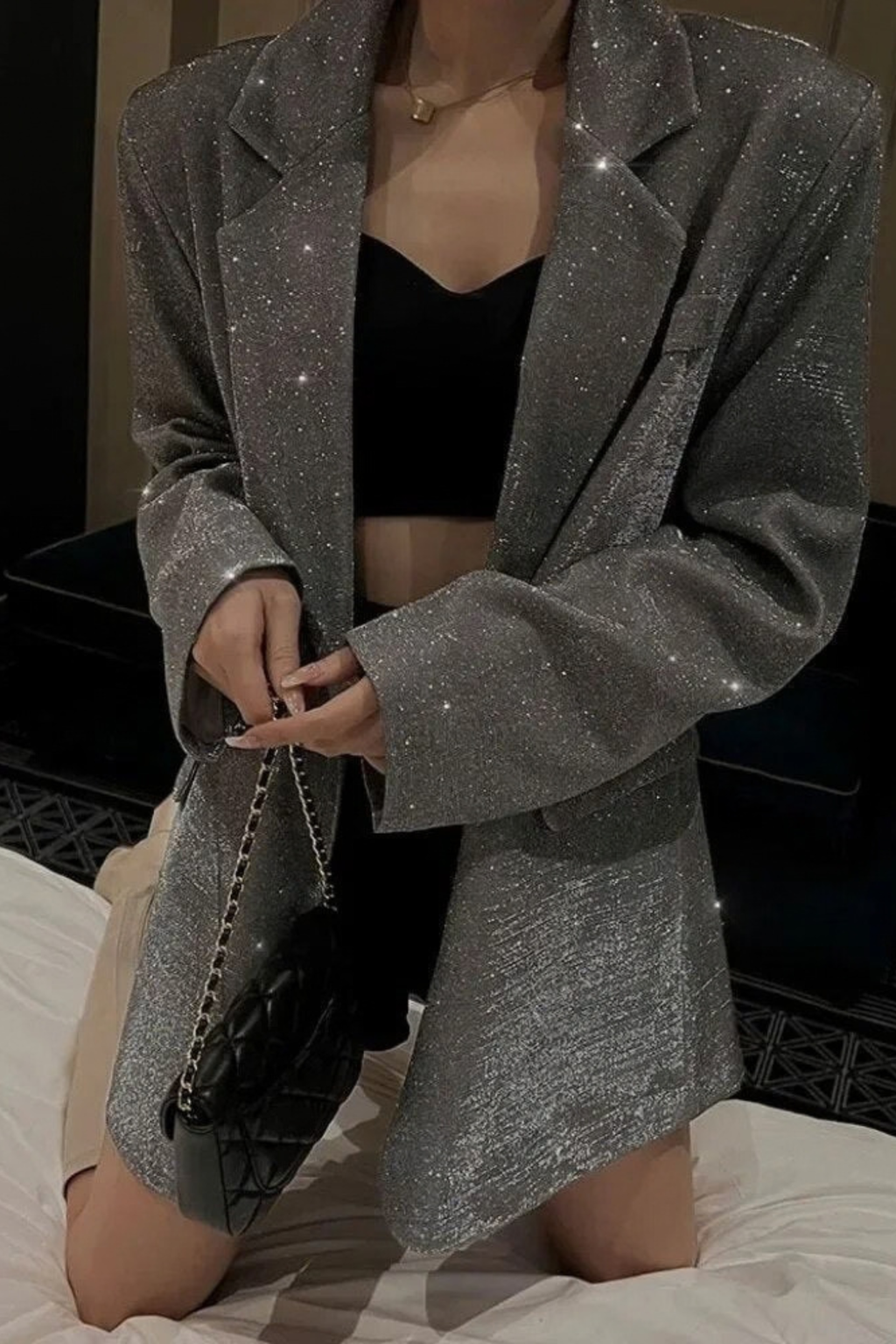 Glitter Notch Collar Tailored Blazer