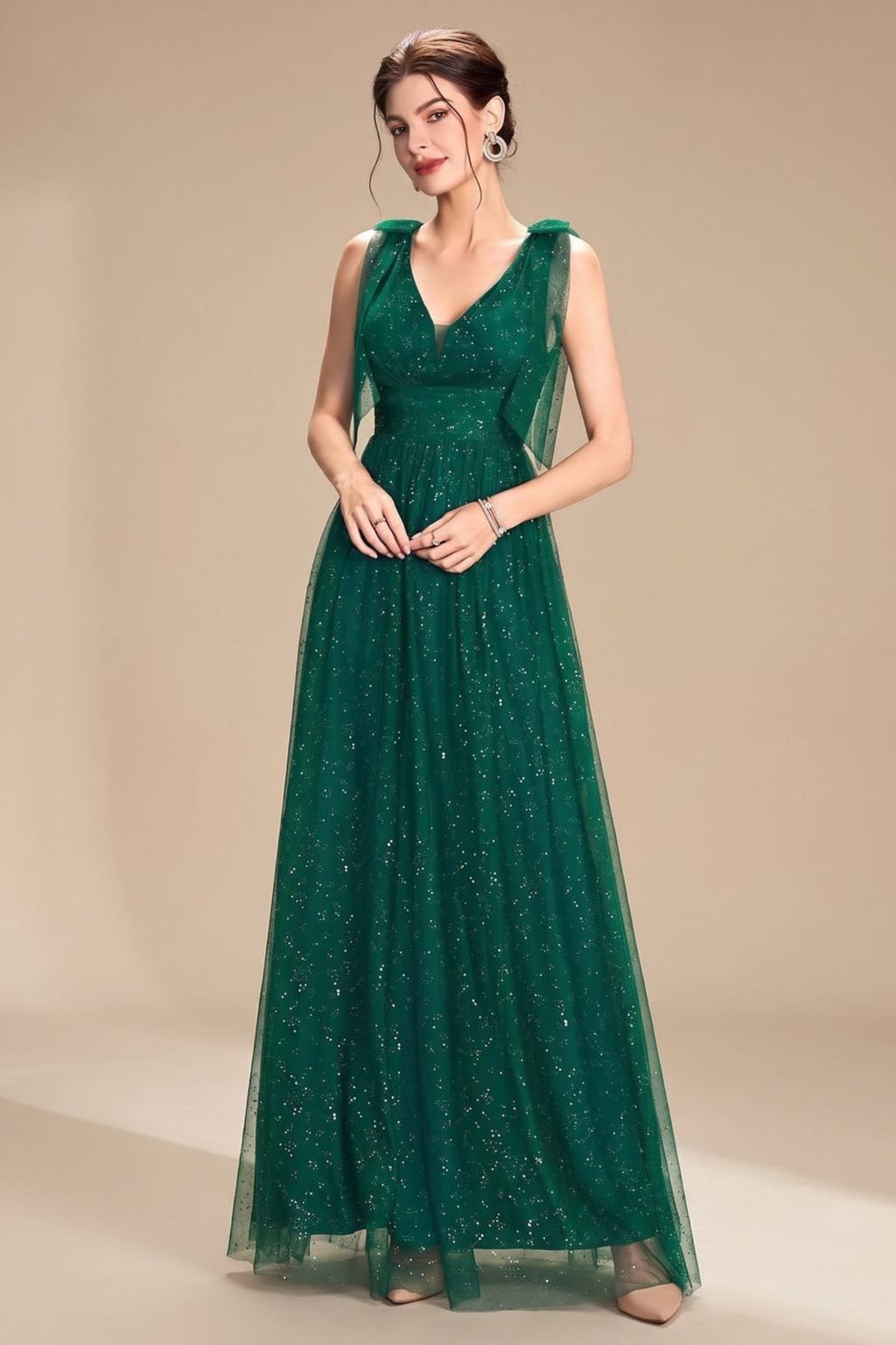 Glitter Sequin V Neck Formal Maxi Dress