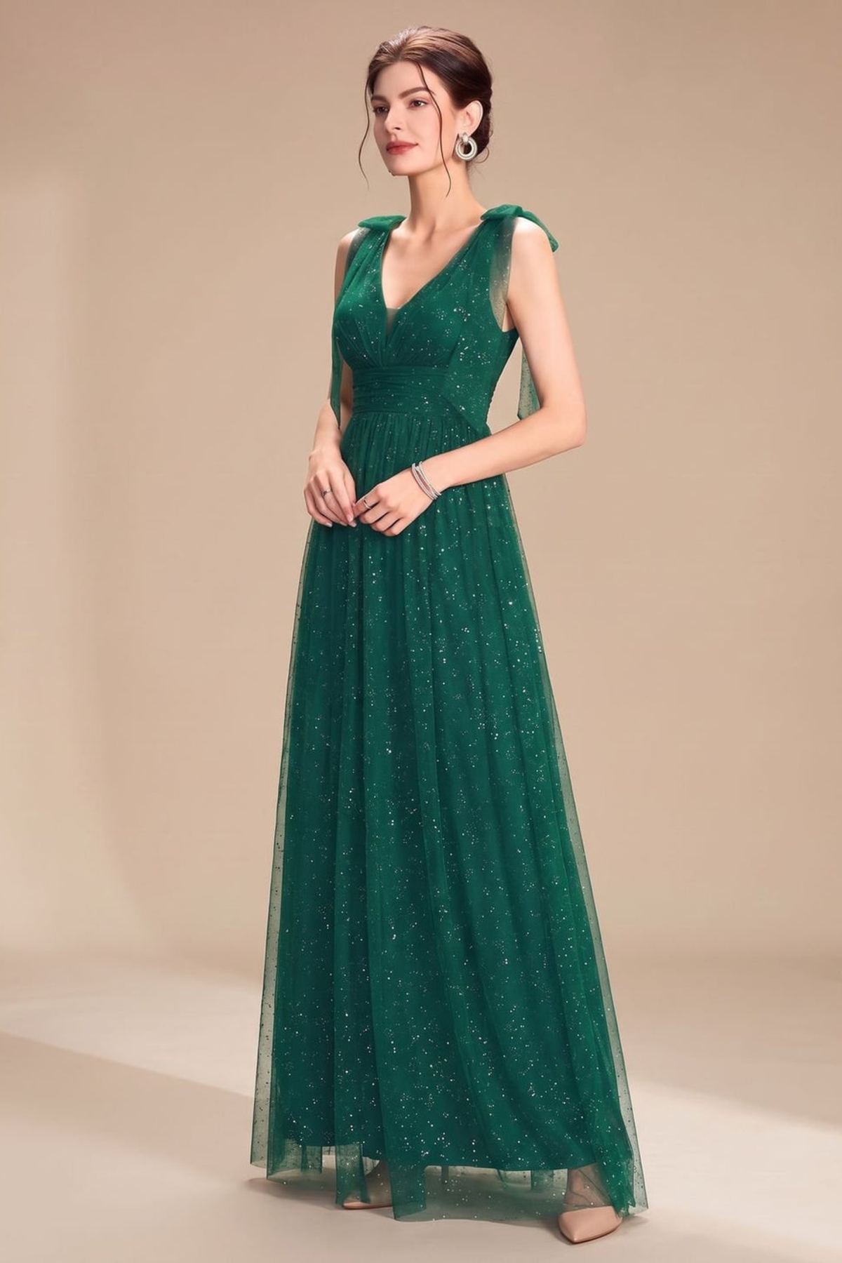 Glitter Sequin V Neck Formal Maxi Dress