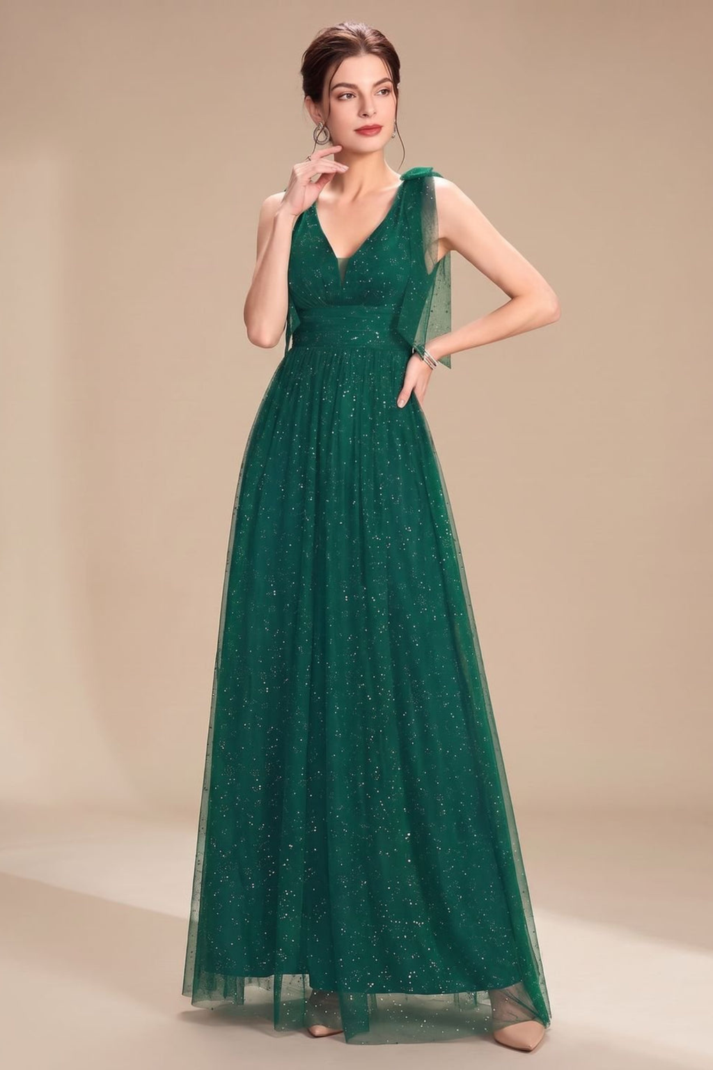 Glitter Sequin V Neck Formal Maxi Dress