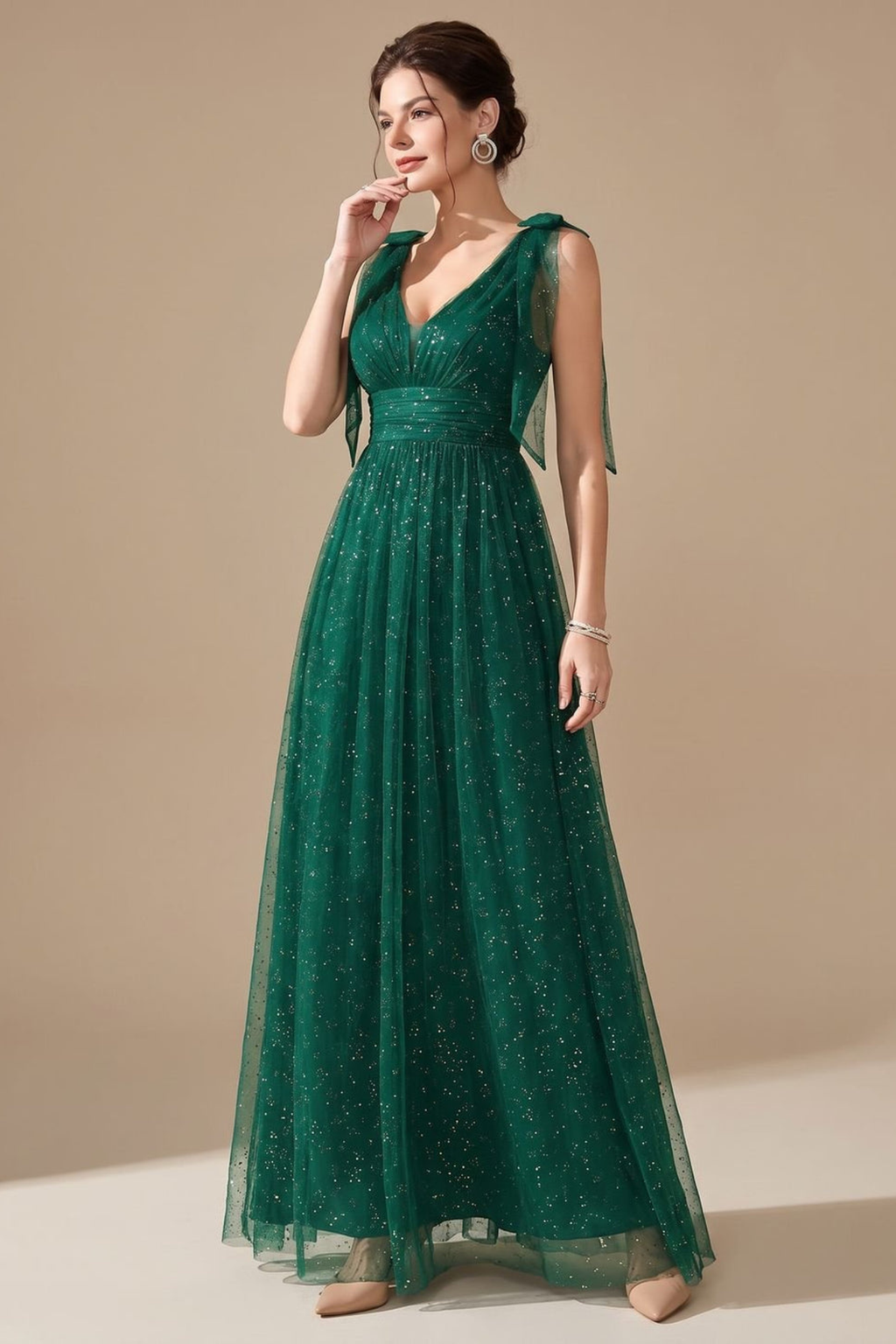 Glitter Sequin V Neck Formal Maxi Dress