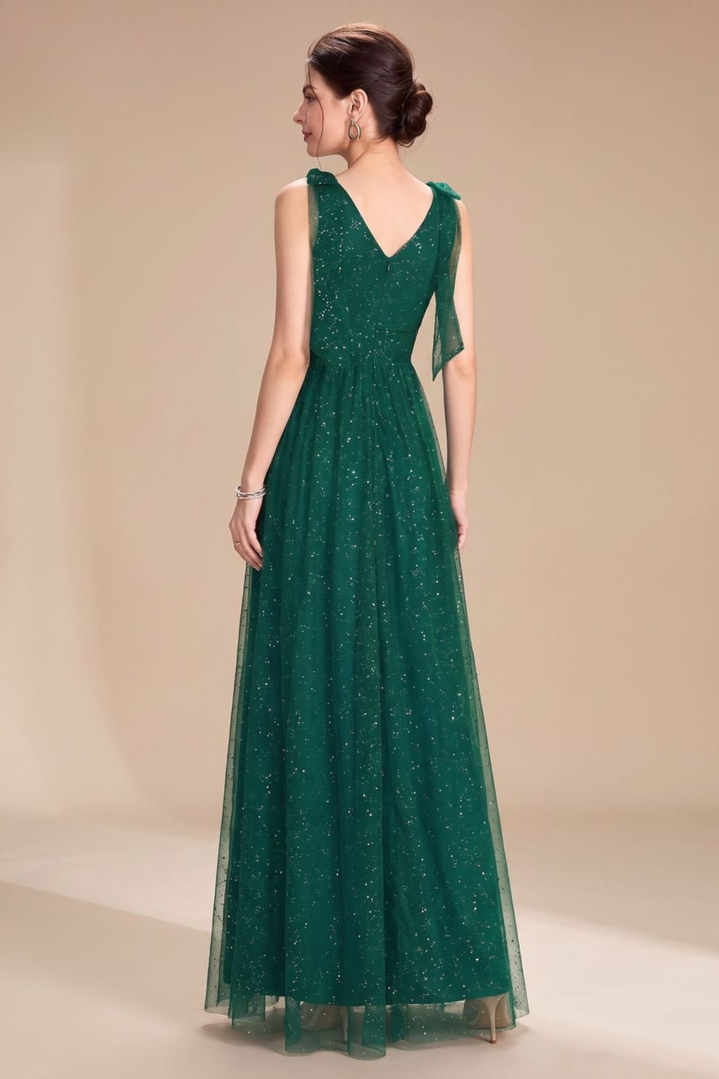 Glitter Sequin V Neck Formal Maxi Dress