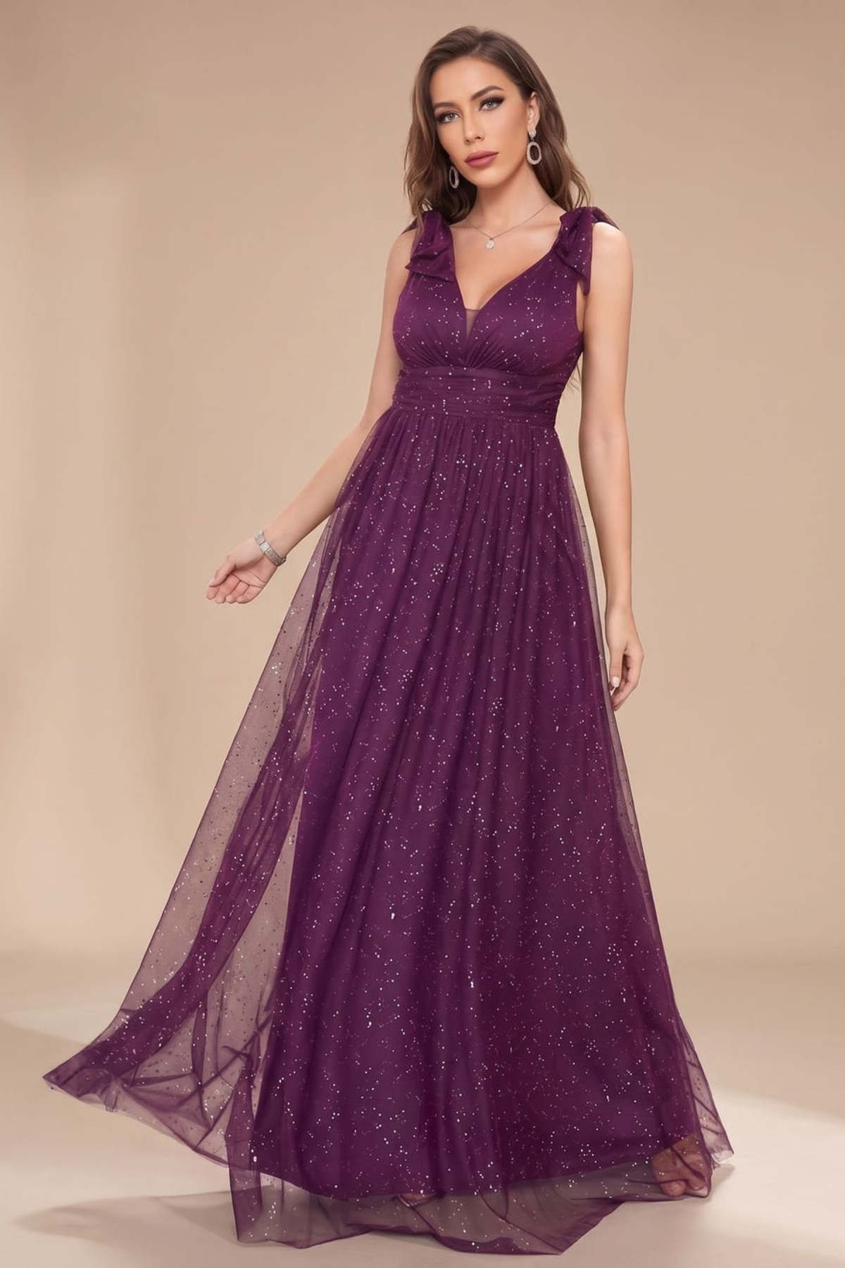 Glitter Sequin V Neck Formal Maxi Dress