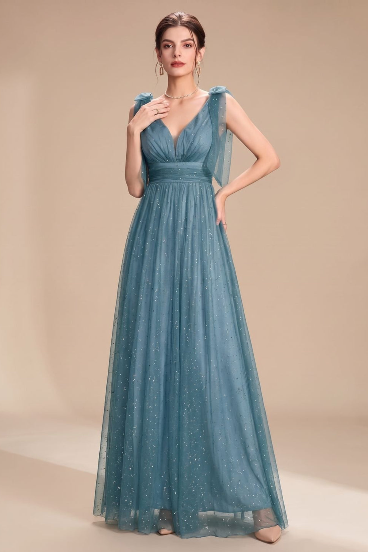 Glitter Sequin V Neck Formal Maxi Dress