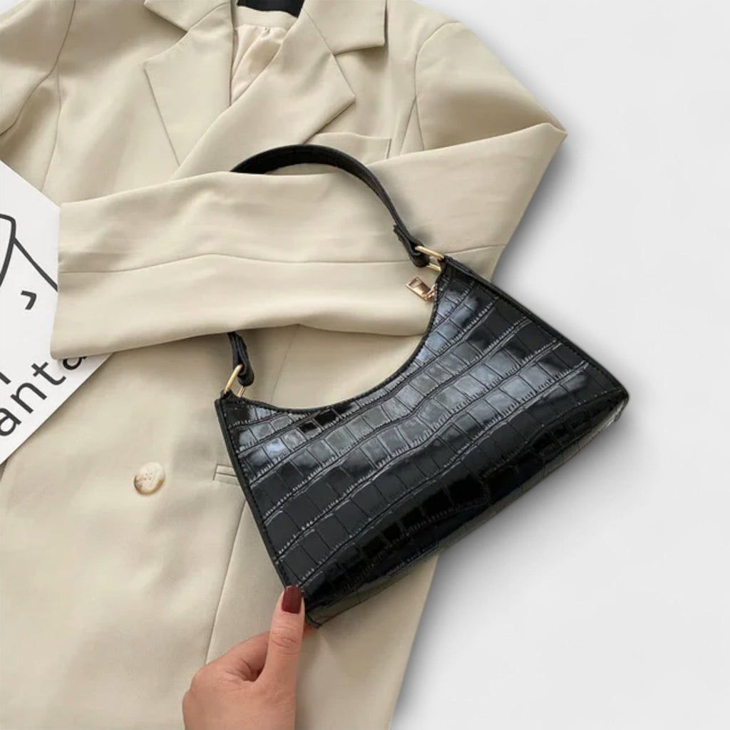 Midnight Luxe Croc-Embossed Shoulder Bag