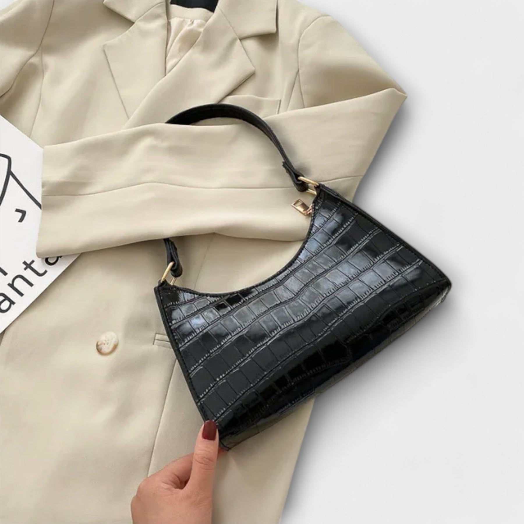 Midnight Luxe Croc-Embossed Shoulder Bag