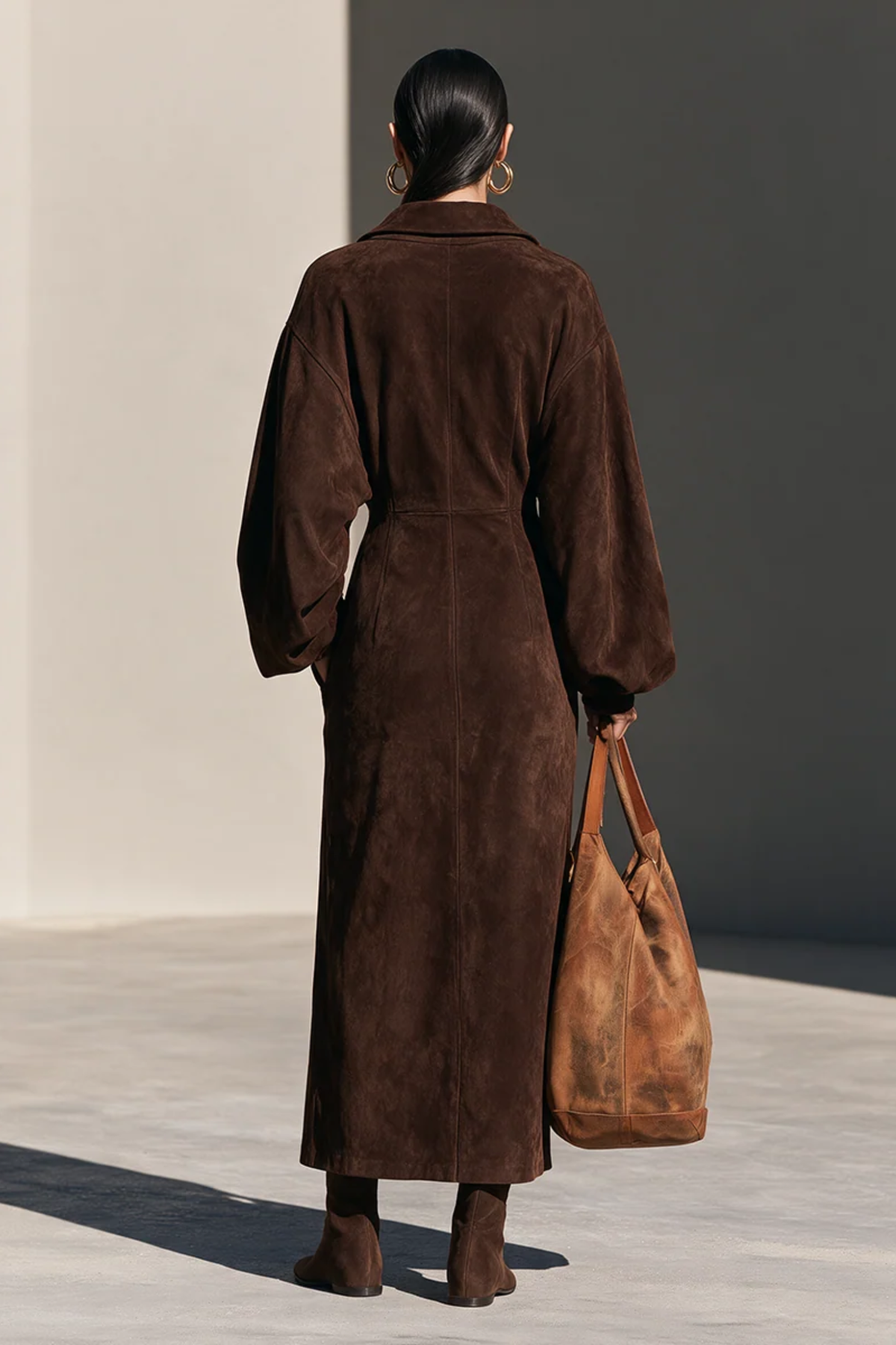 Half-Zip Brown Side Slit Maxi Dress
