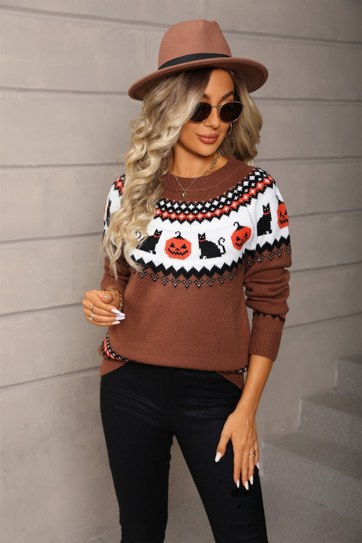 Halloween Pumpkin Cat Raglan Sweater