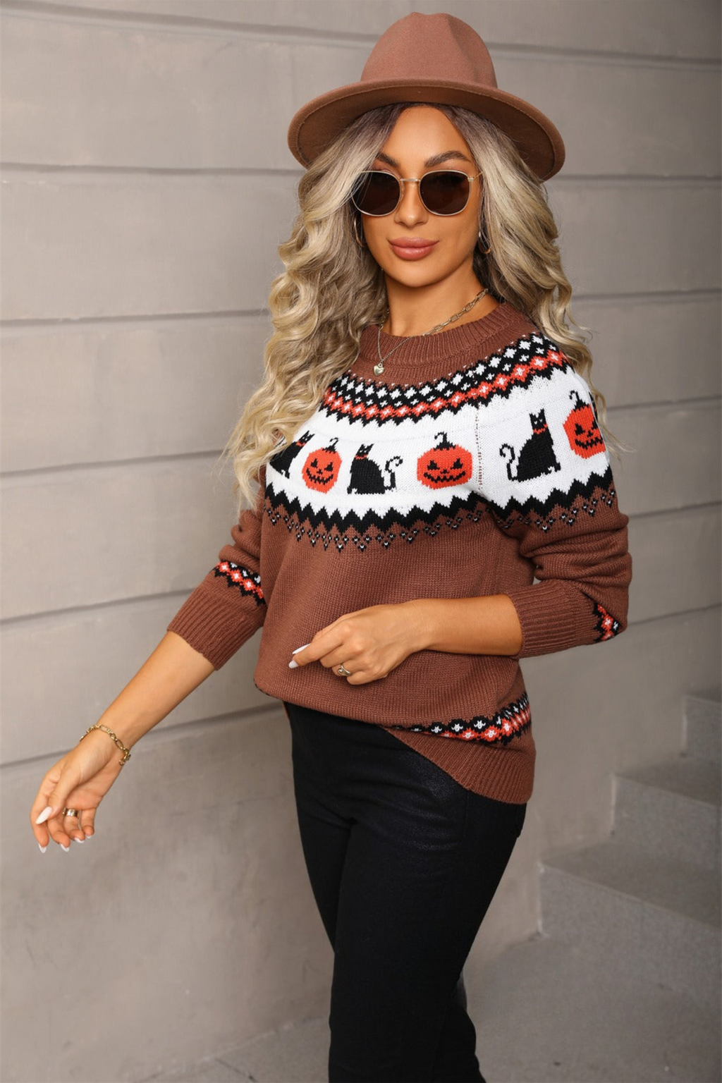 Halloween Pumpkin Cat Raglan Sweater