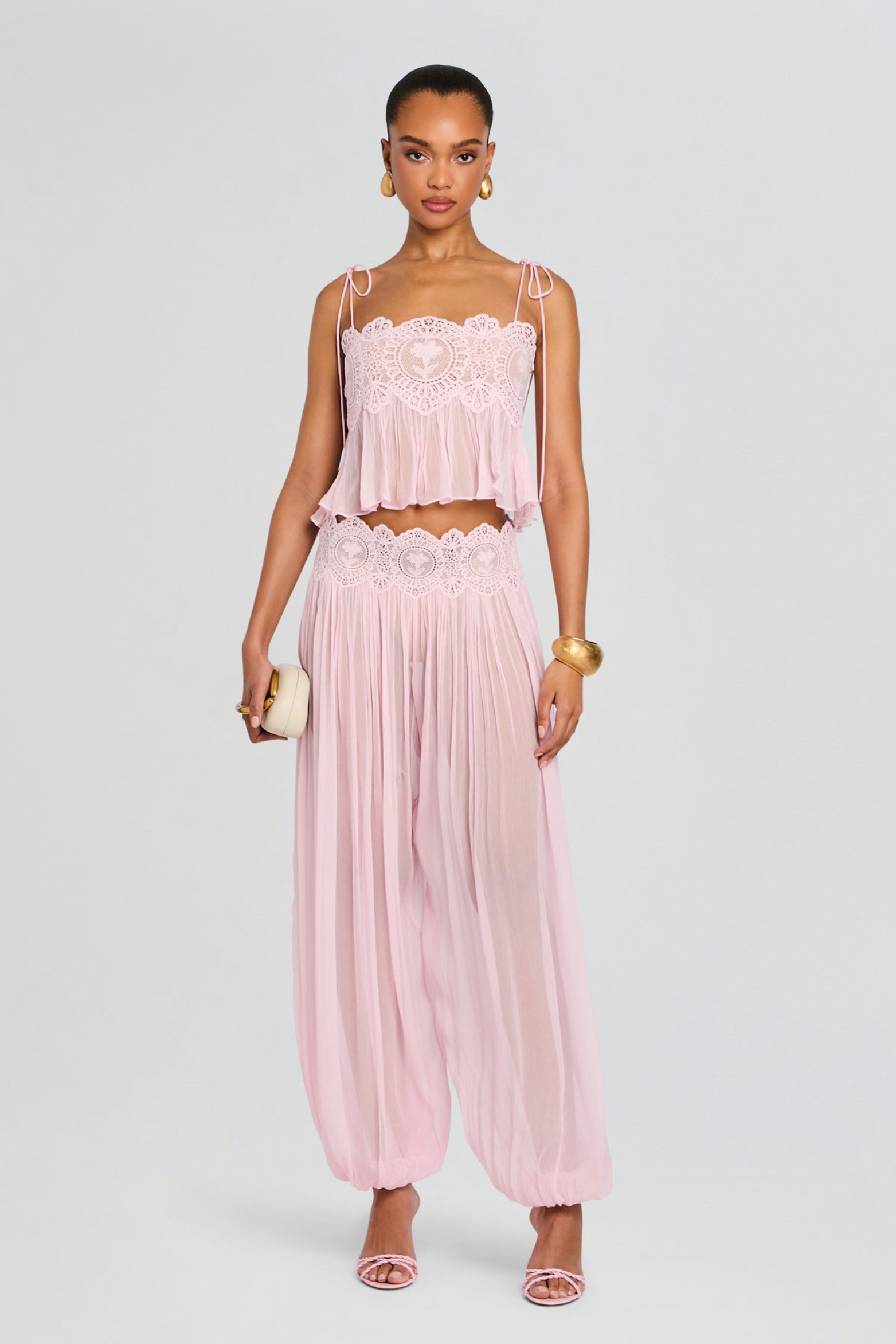 Hanieh Elegant Lace Ruched Pants Set