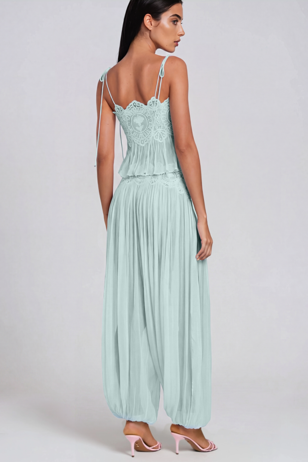 Hanieh Elegant Lace Ruched Pants Set