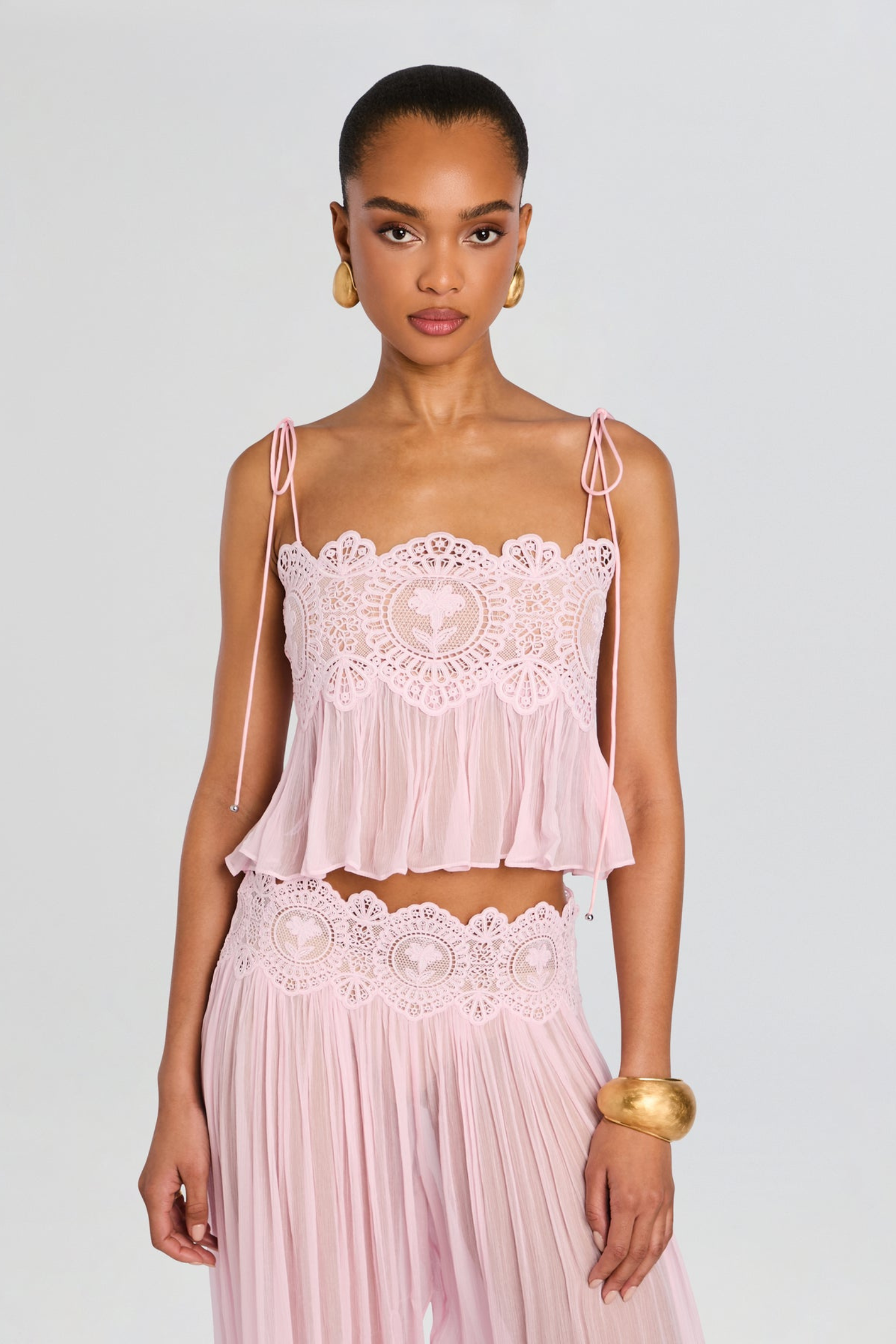 Hanieh Elegant Lace Ruched Pants Set