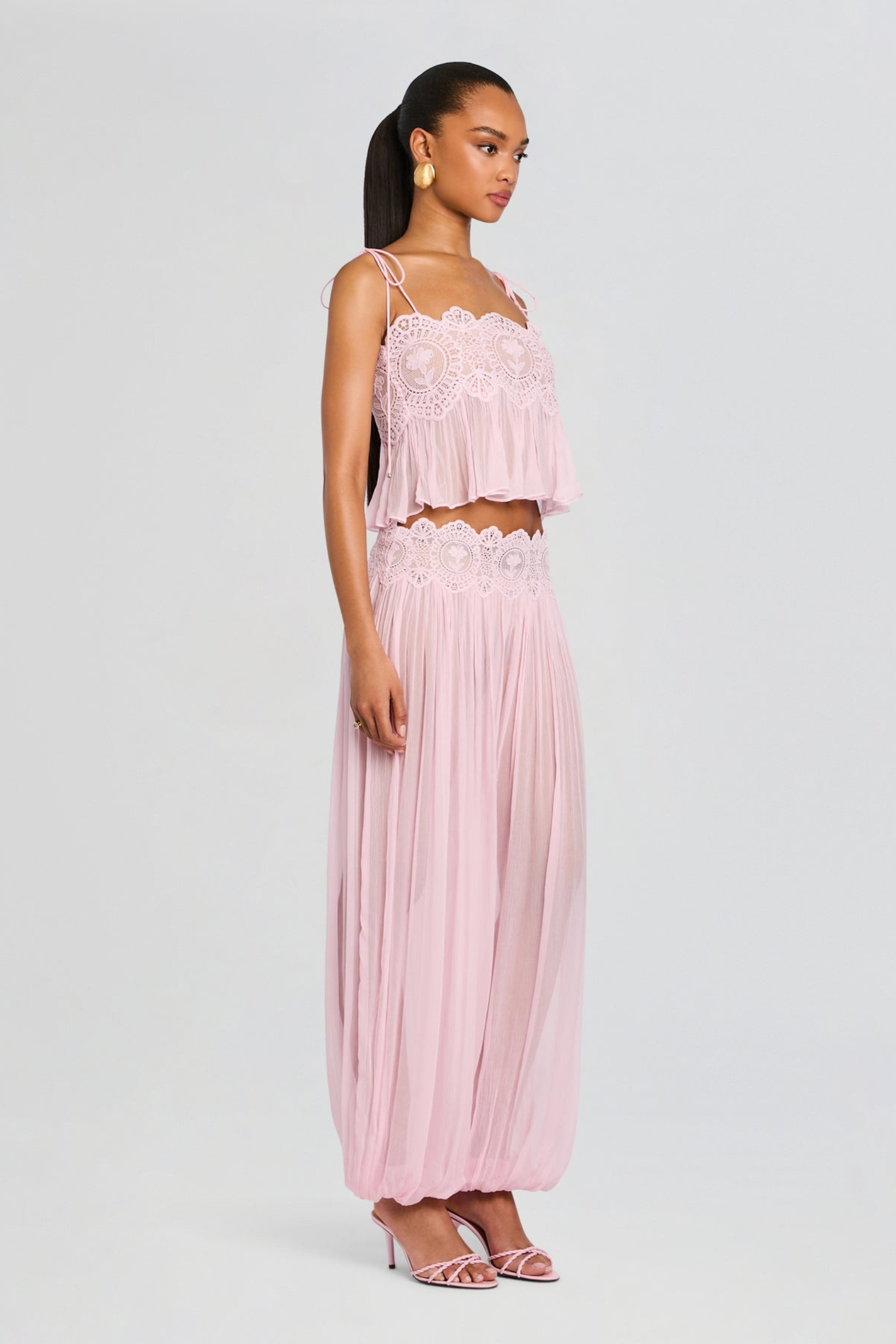 Hanieh Elegant Lace Ruched Pants Set