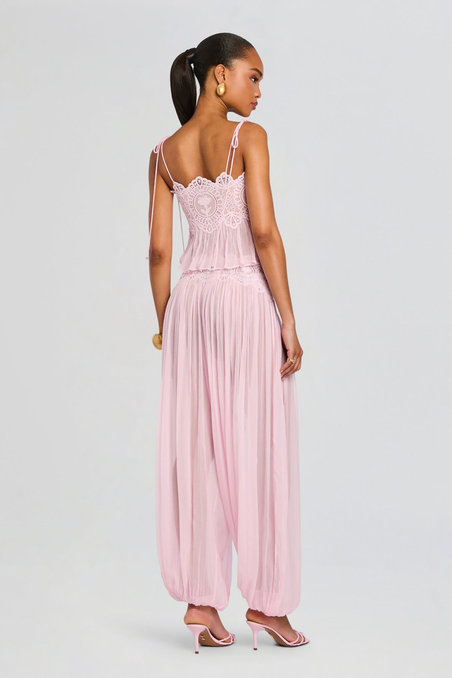 Hanieh Elegant Lace Ruched Pants Set