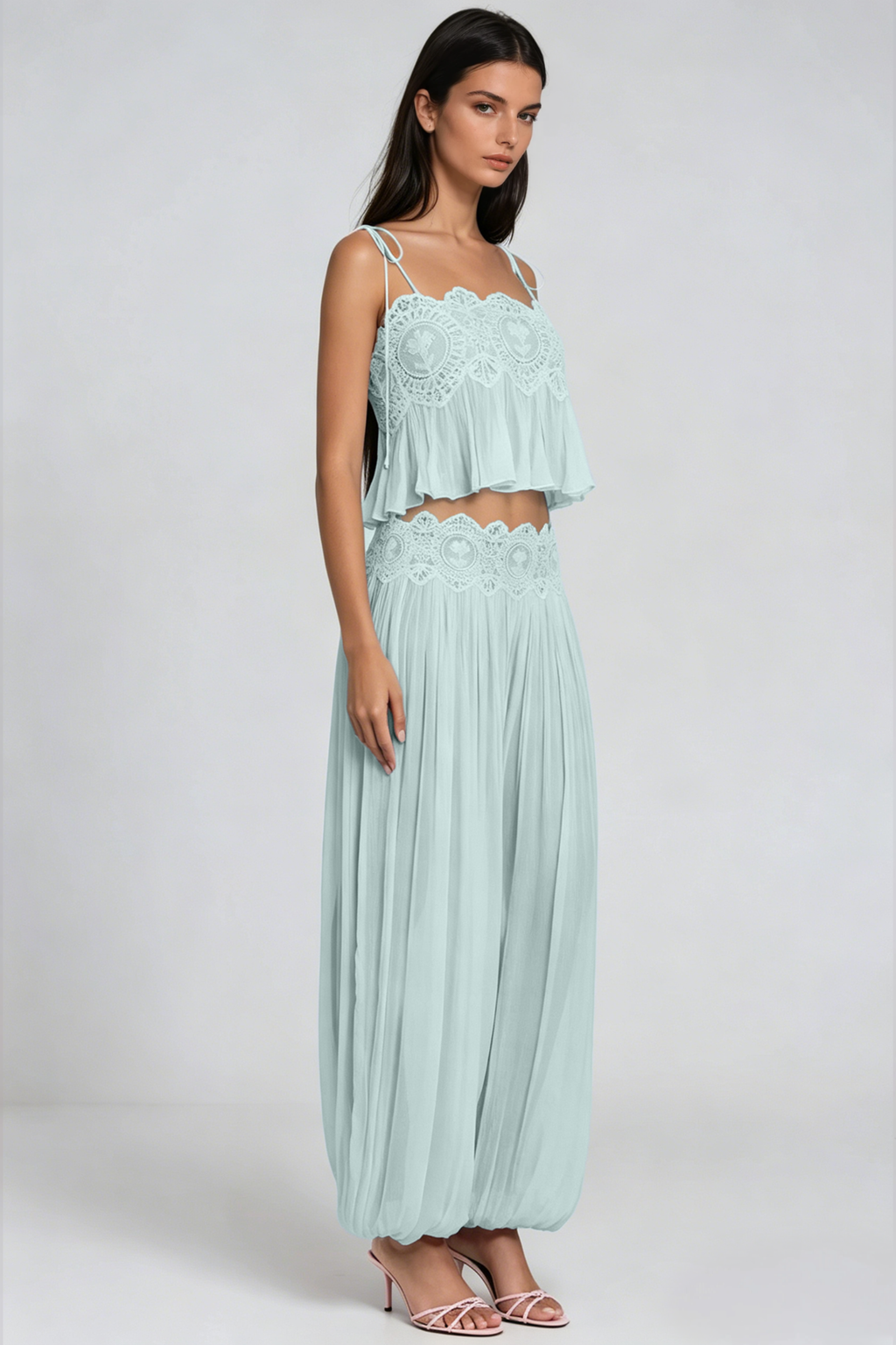 Hanieh Elegant Lace Ruched Pants Set