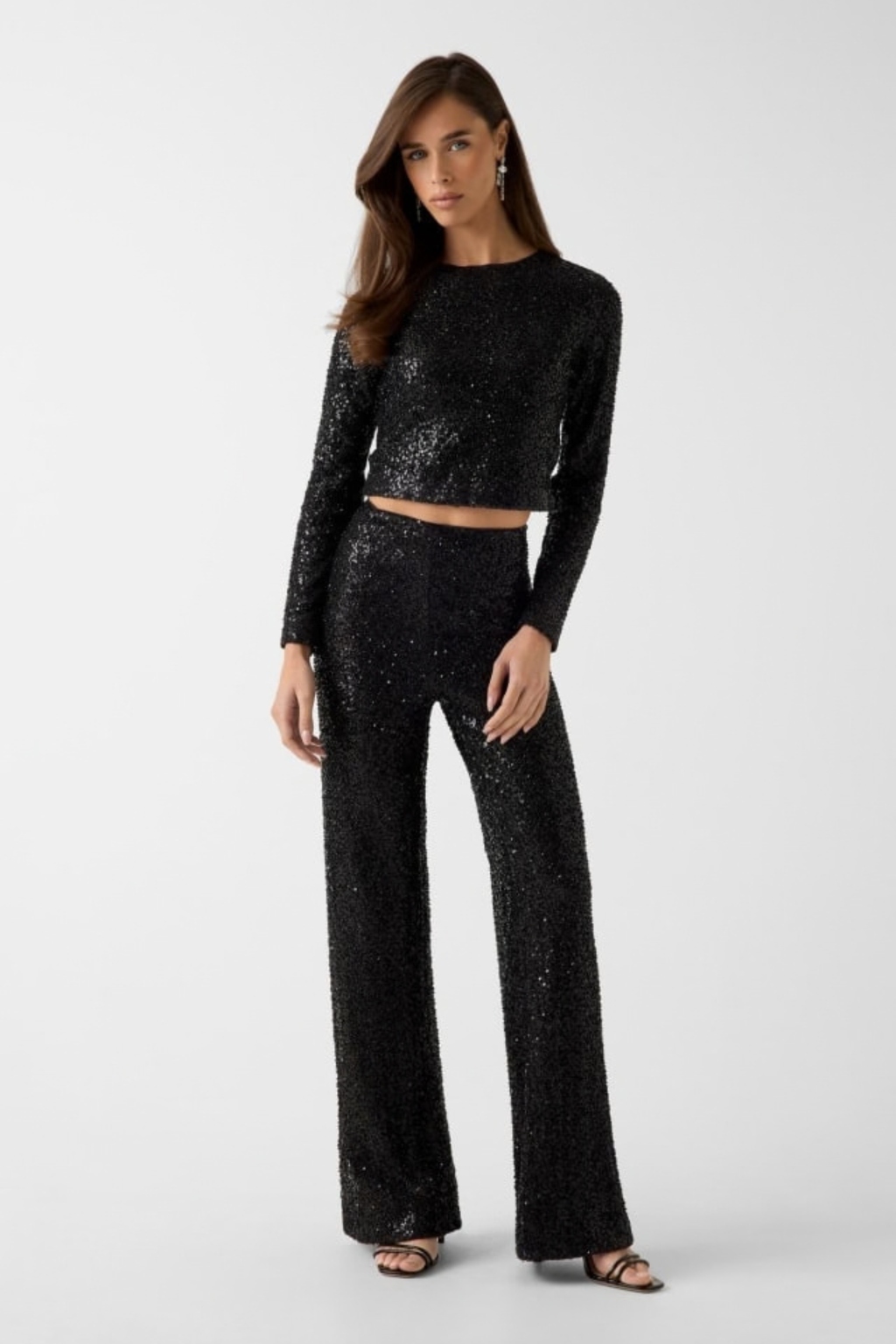 High Rise Sequin Flare Pants